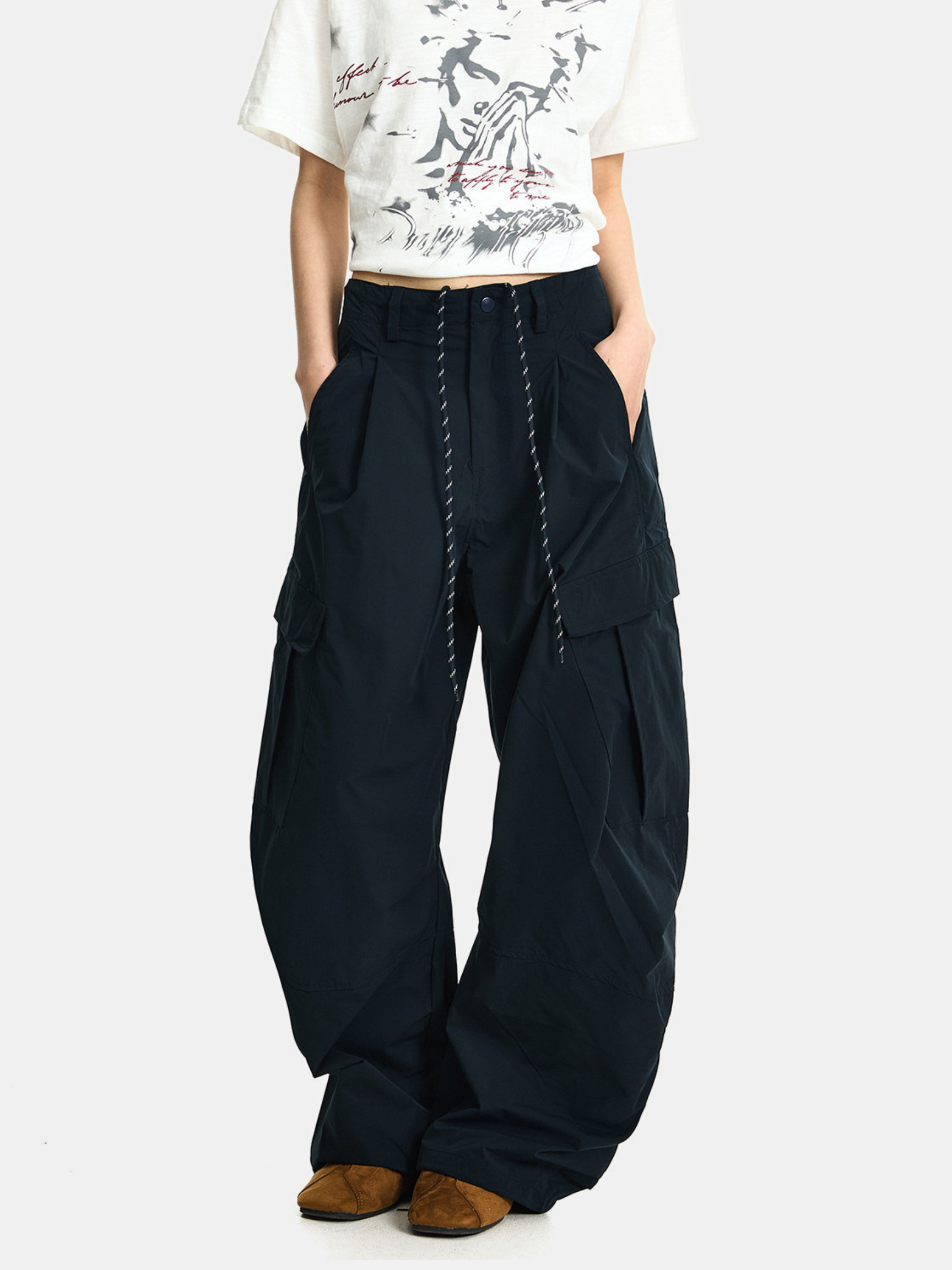 FoxSight - Women's Lace-Up Layered Pink Curved Parachute Pants