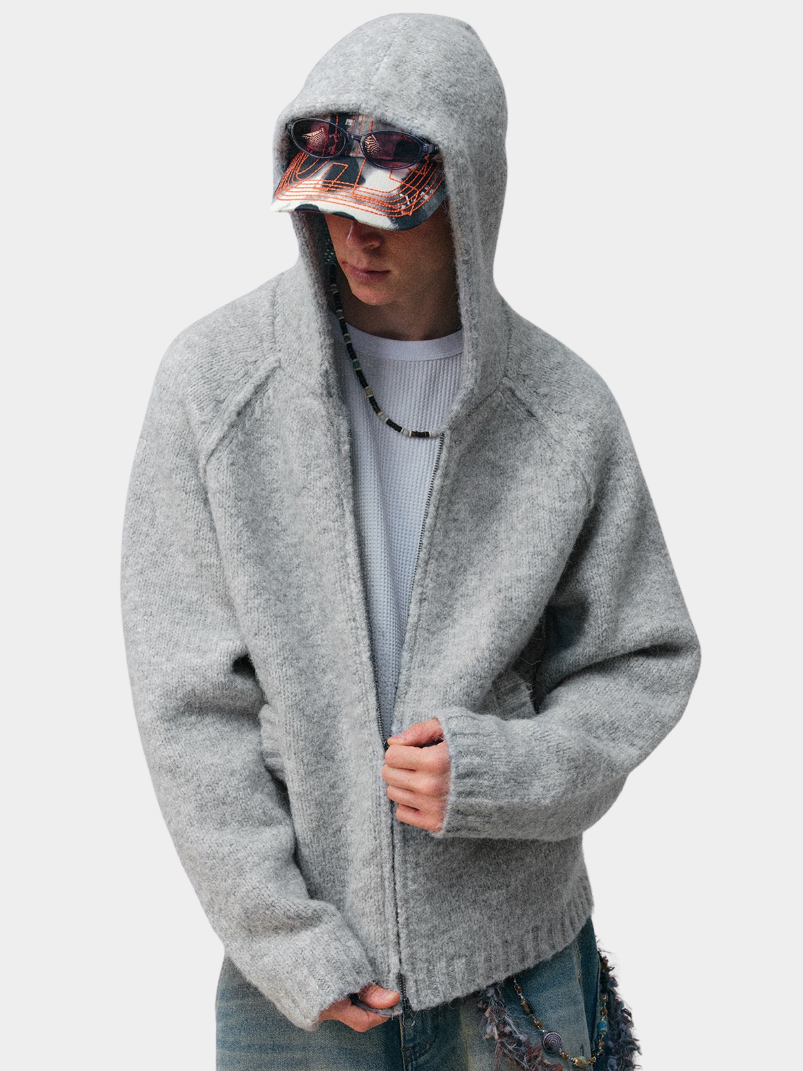 Ravensoul - Unisex Loose-Fit Zip-Up Hooded Knit Sweater – GONGGAR