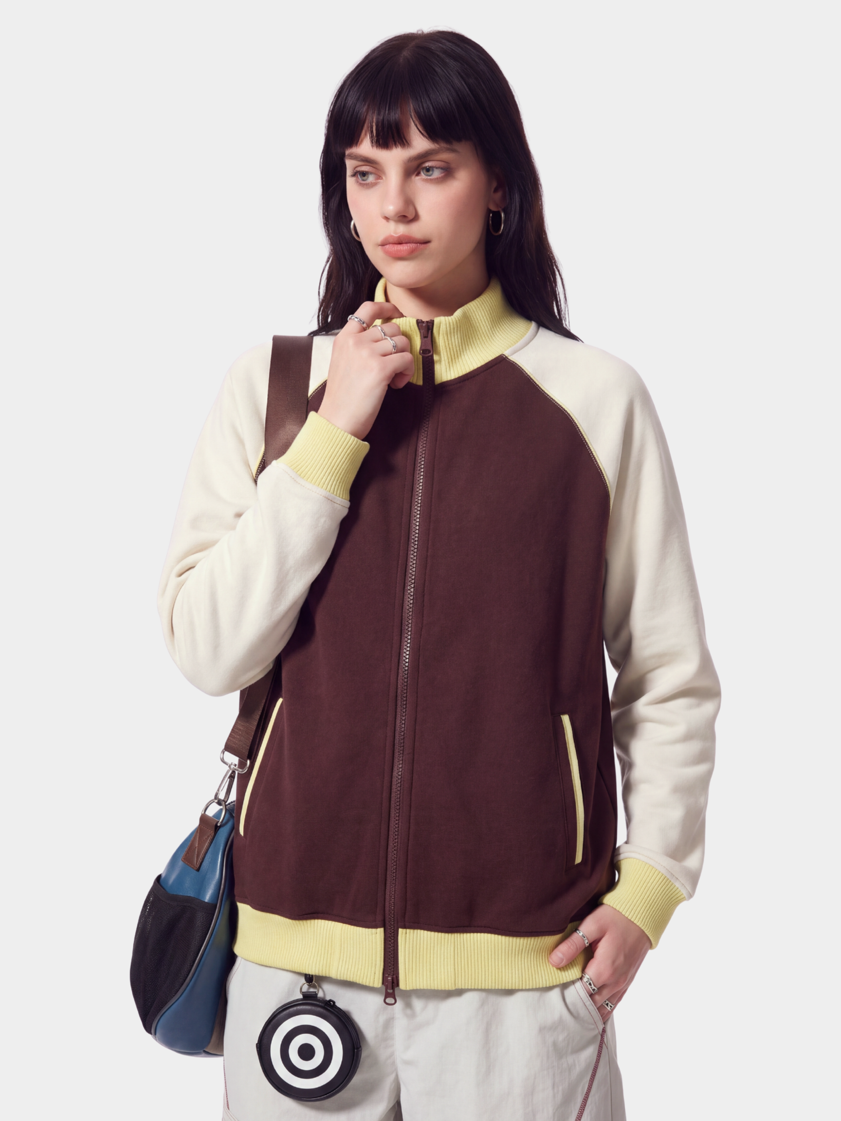 EdgeDrift - Unisex Color-Block Raglan Stand Collar Zip Jacket