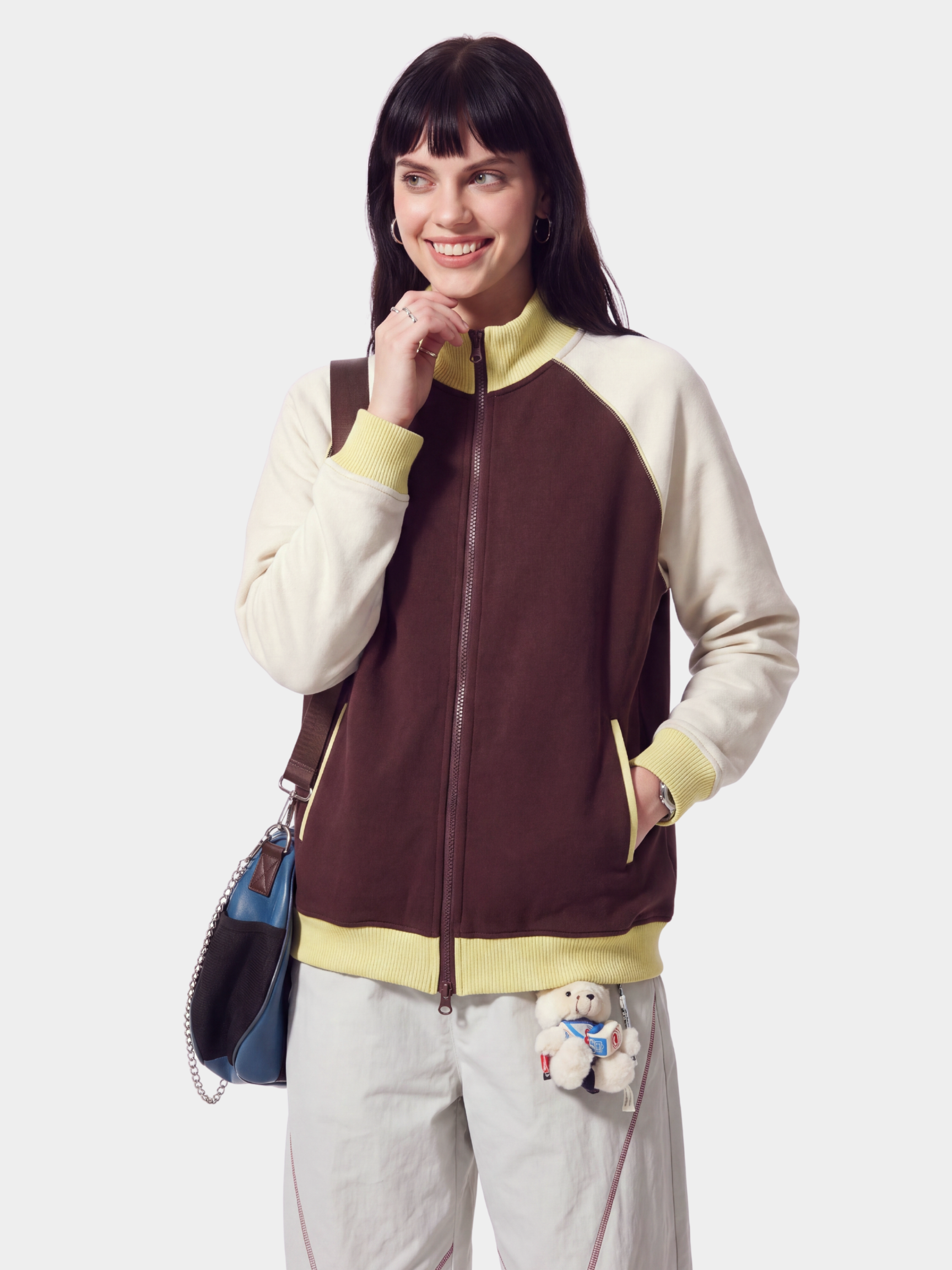 EdgeDrift - Unisex Color-Block Raglan Stand Collar Zip Jacket