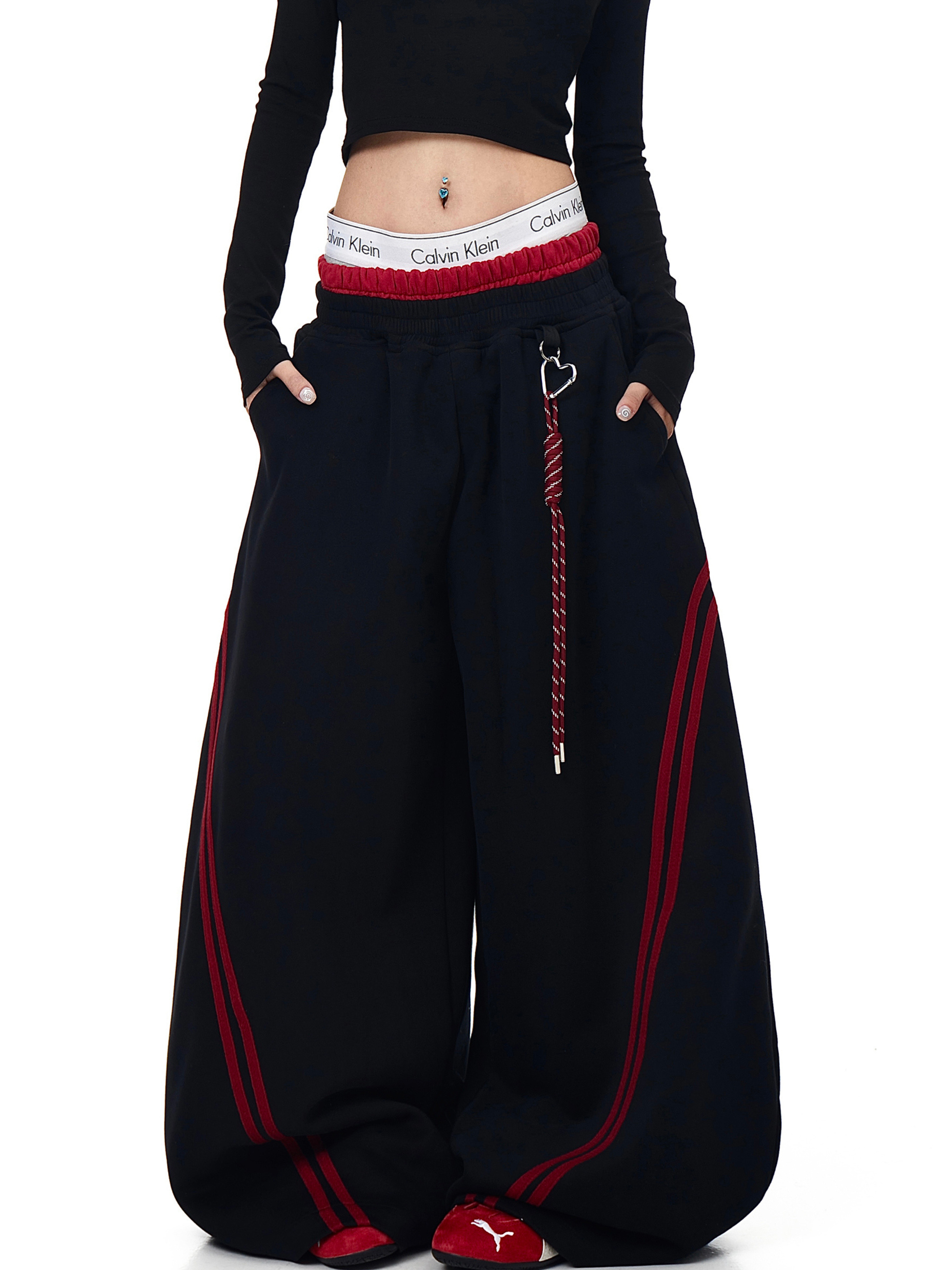 Iceveil -Women's Double-Waist Blade-Cut Wide-Leg Sweatpants