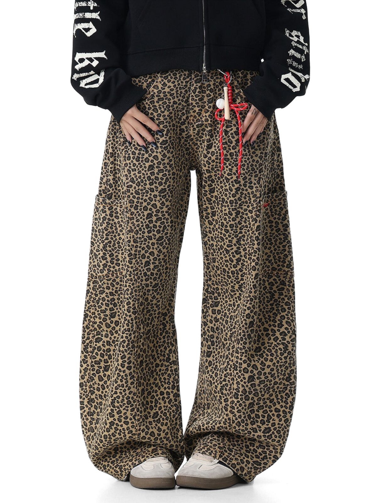 FoxCrate - Unisex Leopard Print Statement Wide-Leg Scimitar Pants