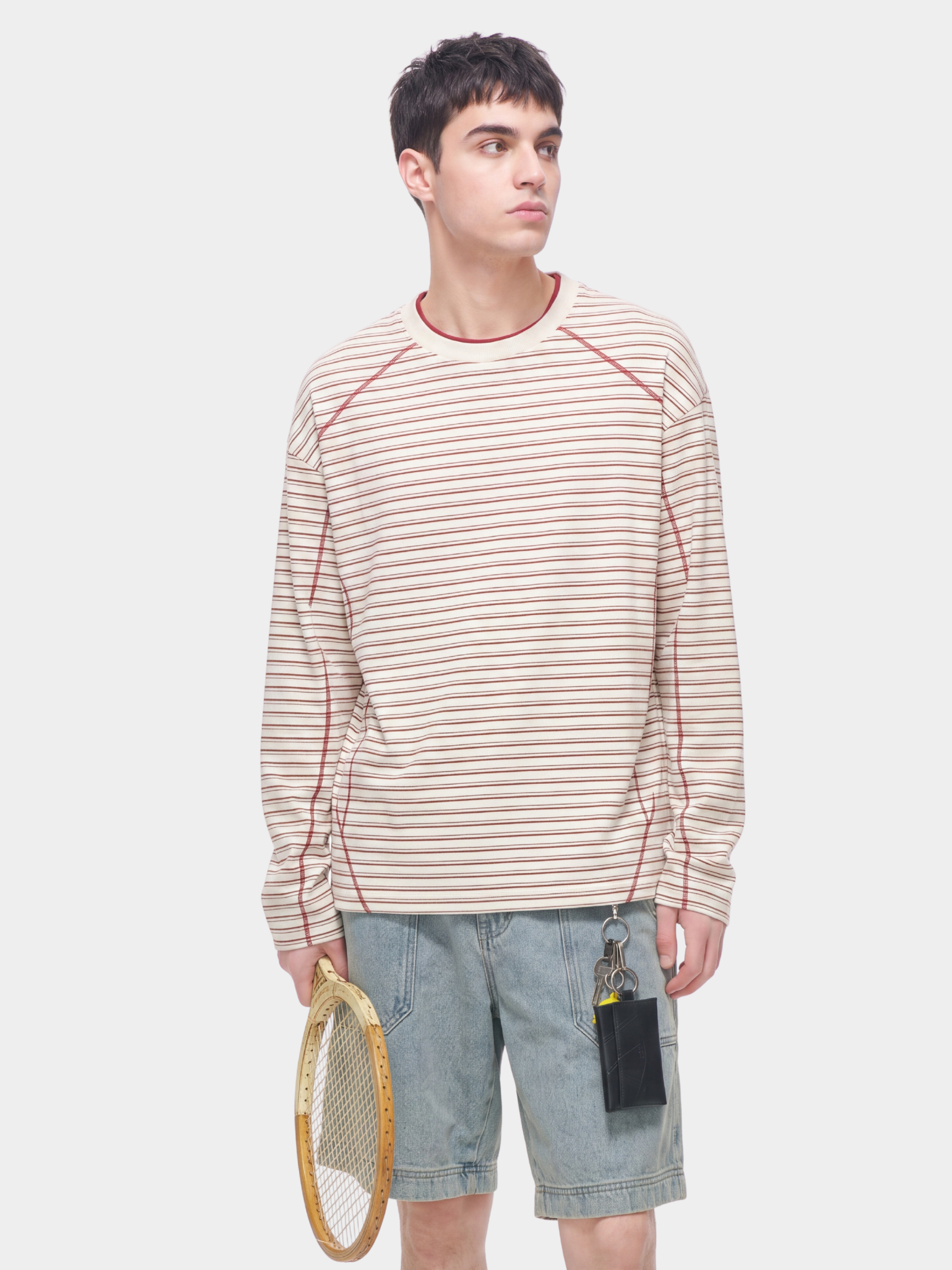 DualDrift - Color-Block Striped Crew Neck T-Shirt