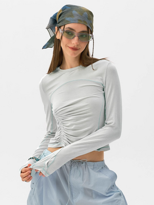 Cragnest - Women's 5A Antibacterial Wool Blend Ruched Slim Fit T-Shirt