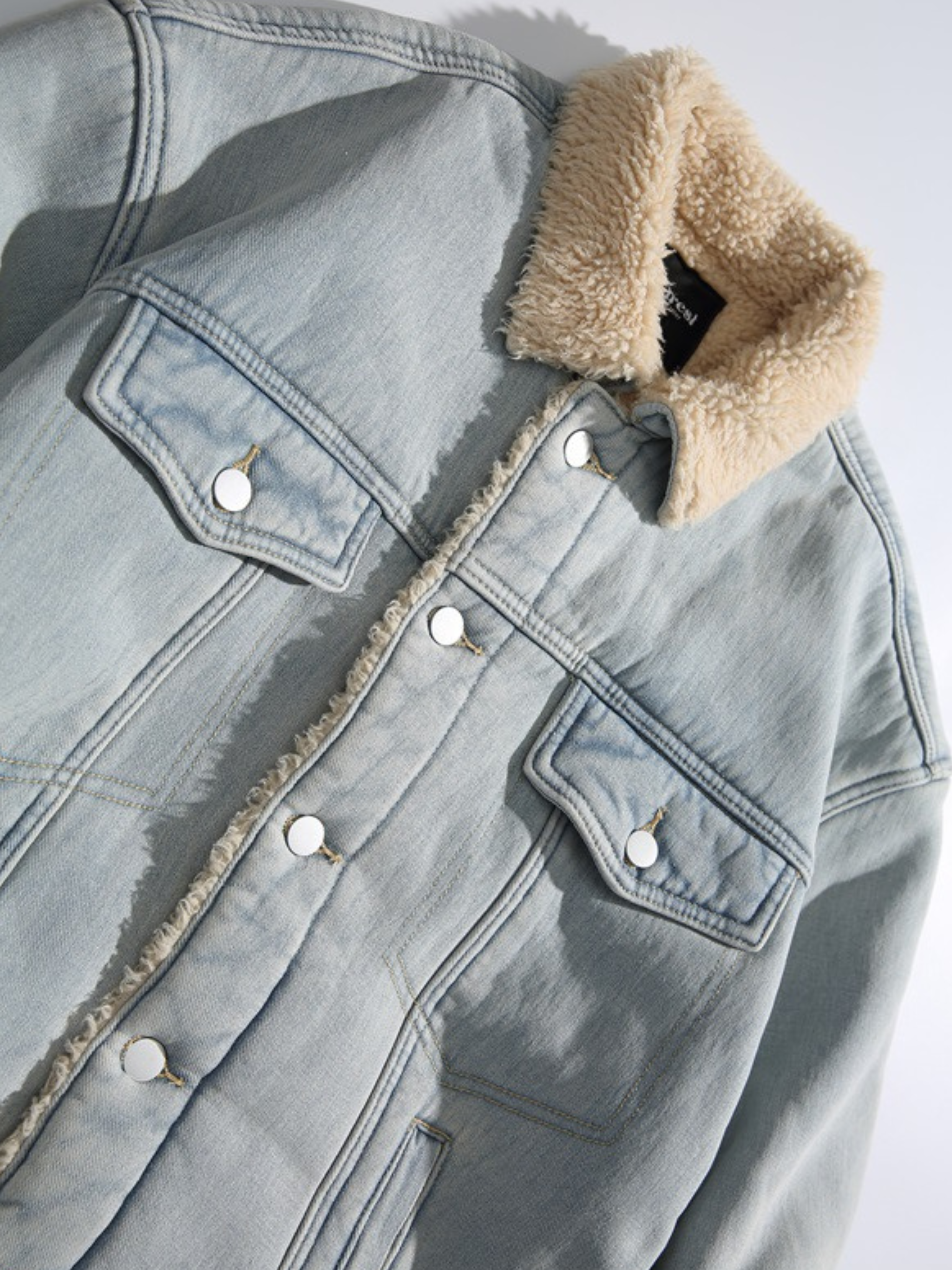 Vespera - Unisex Washed Denim Sherpa Jacket