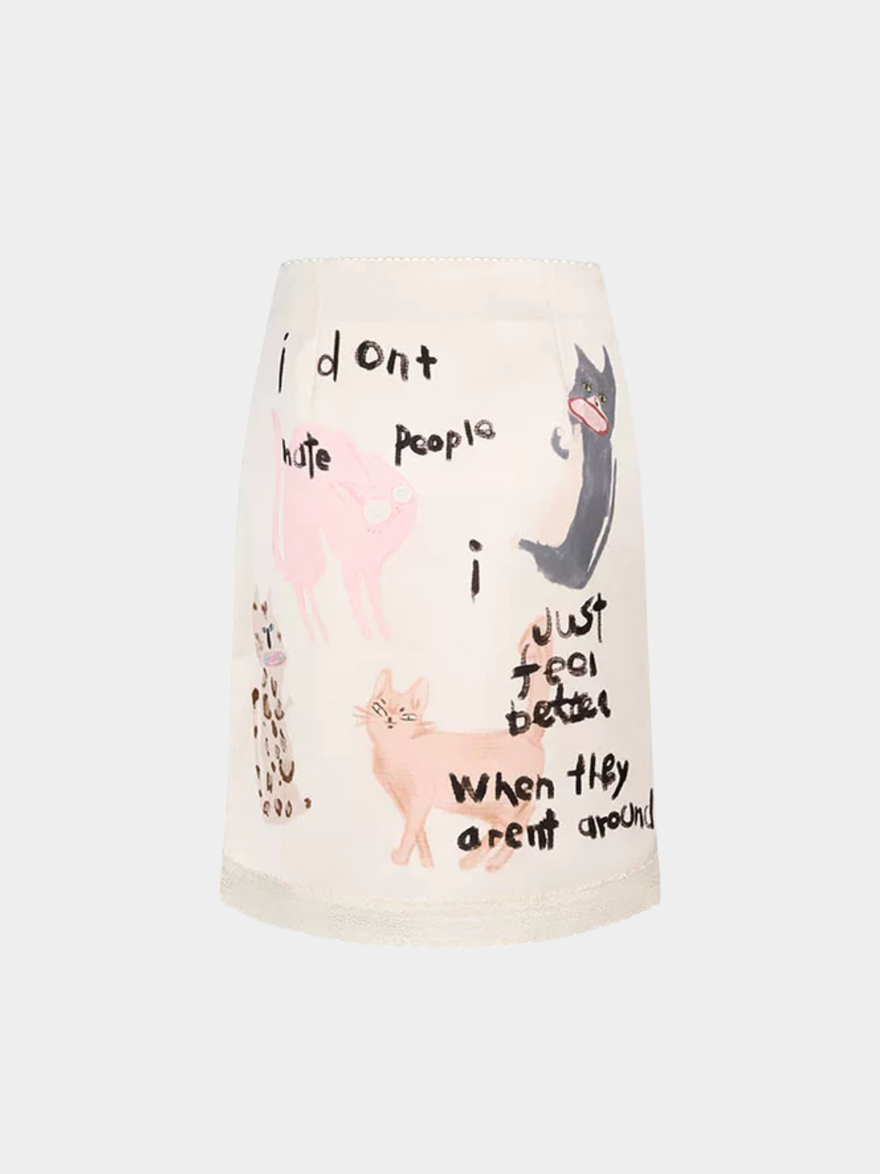 LadyBug - Women's Cat Sketch Print Satin Lace Skirt