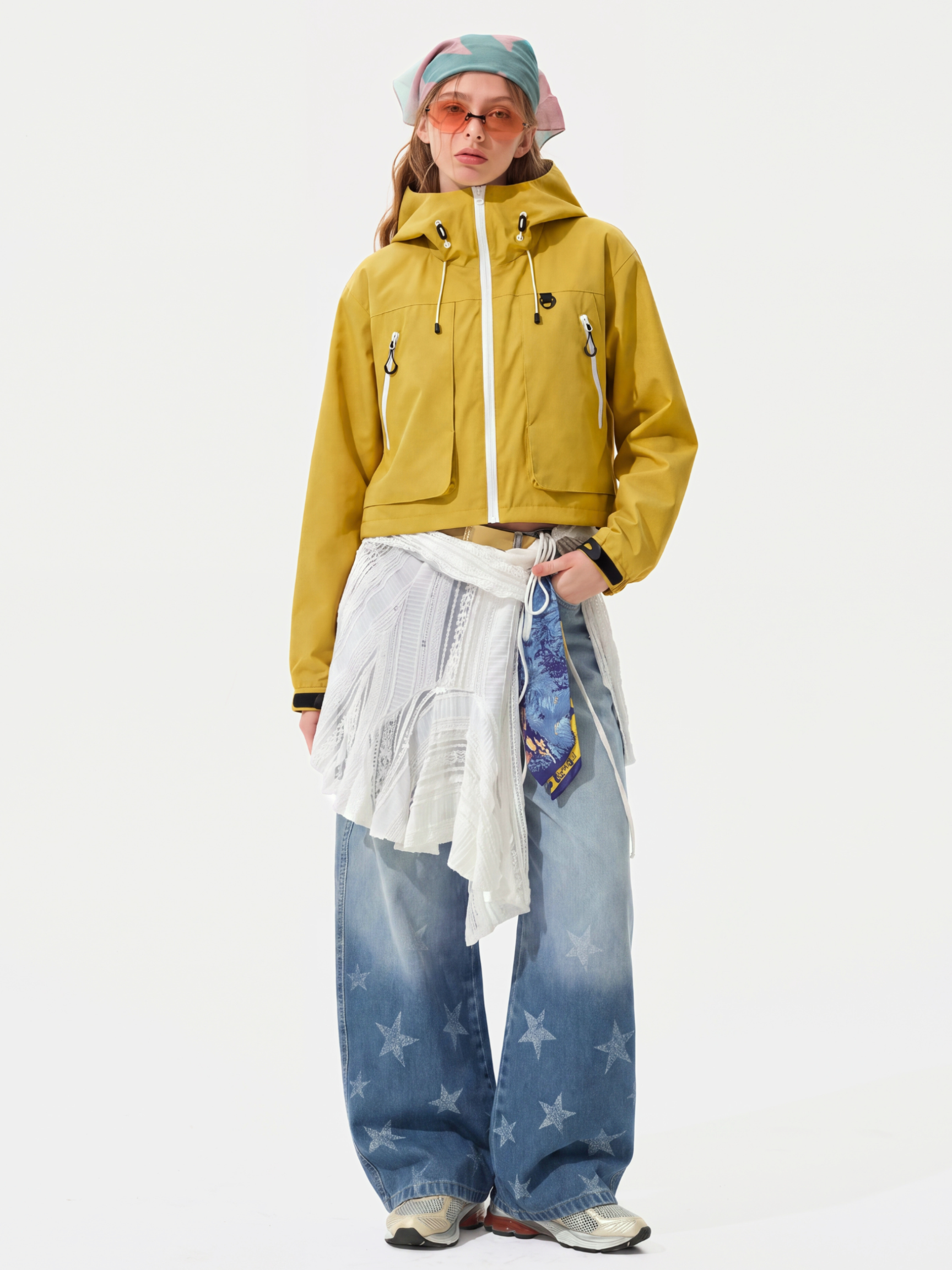 Fieldtrace - Unisex Washed Gradient Star-Print Baggy Jeans