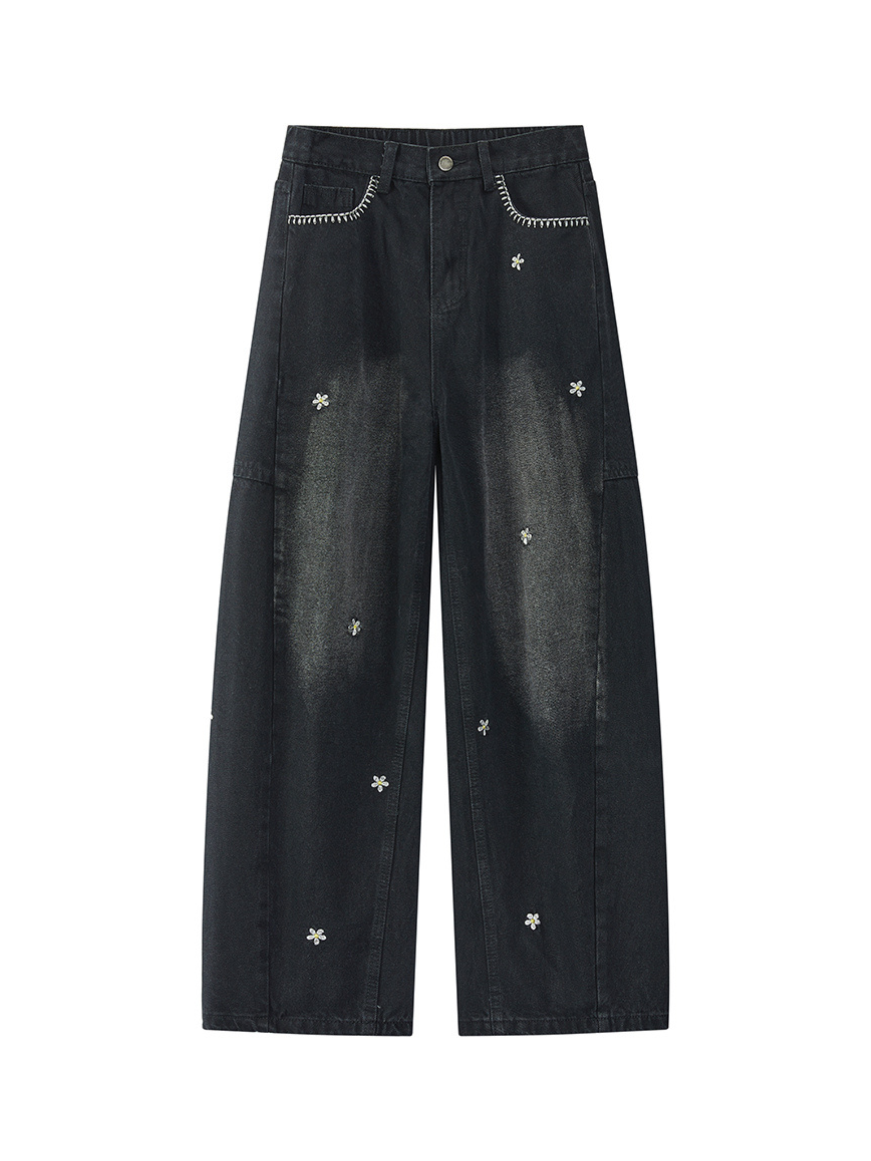 Wildheart - Women's Floral Embroidered Wide-Leg Washed Jeans