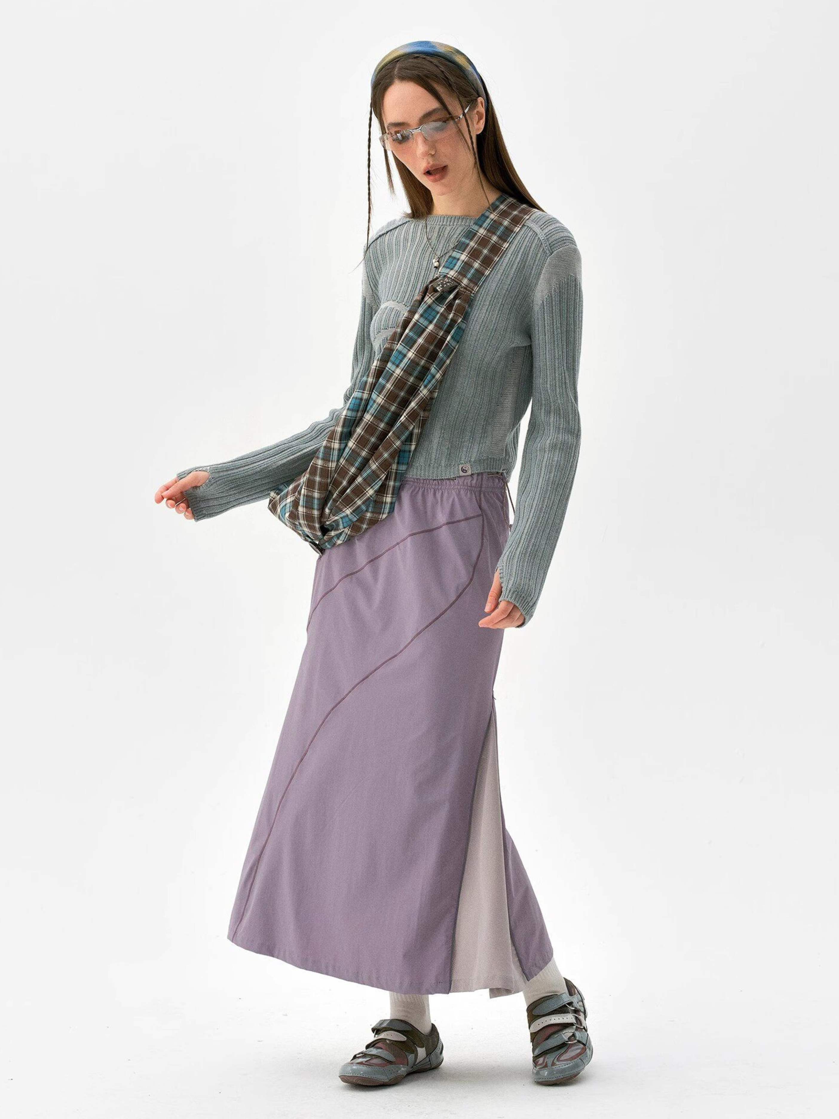 Dunewake - Women's Panelled Drawstring Waist Midi Skirt