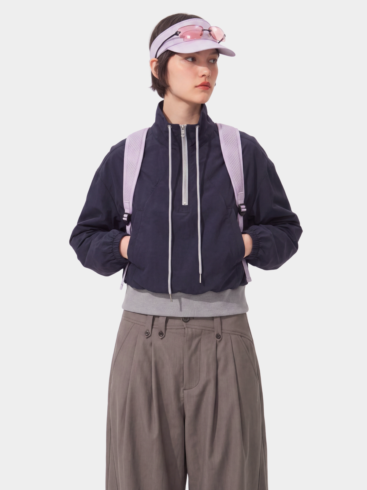 TuckDrift - Women's Cropped Stand Collar Half-Zip Jacket