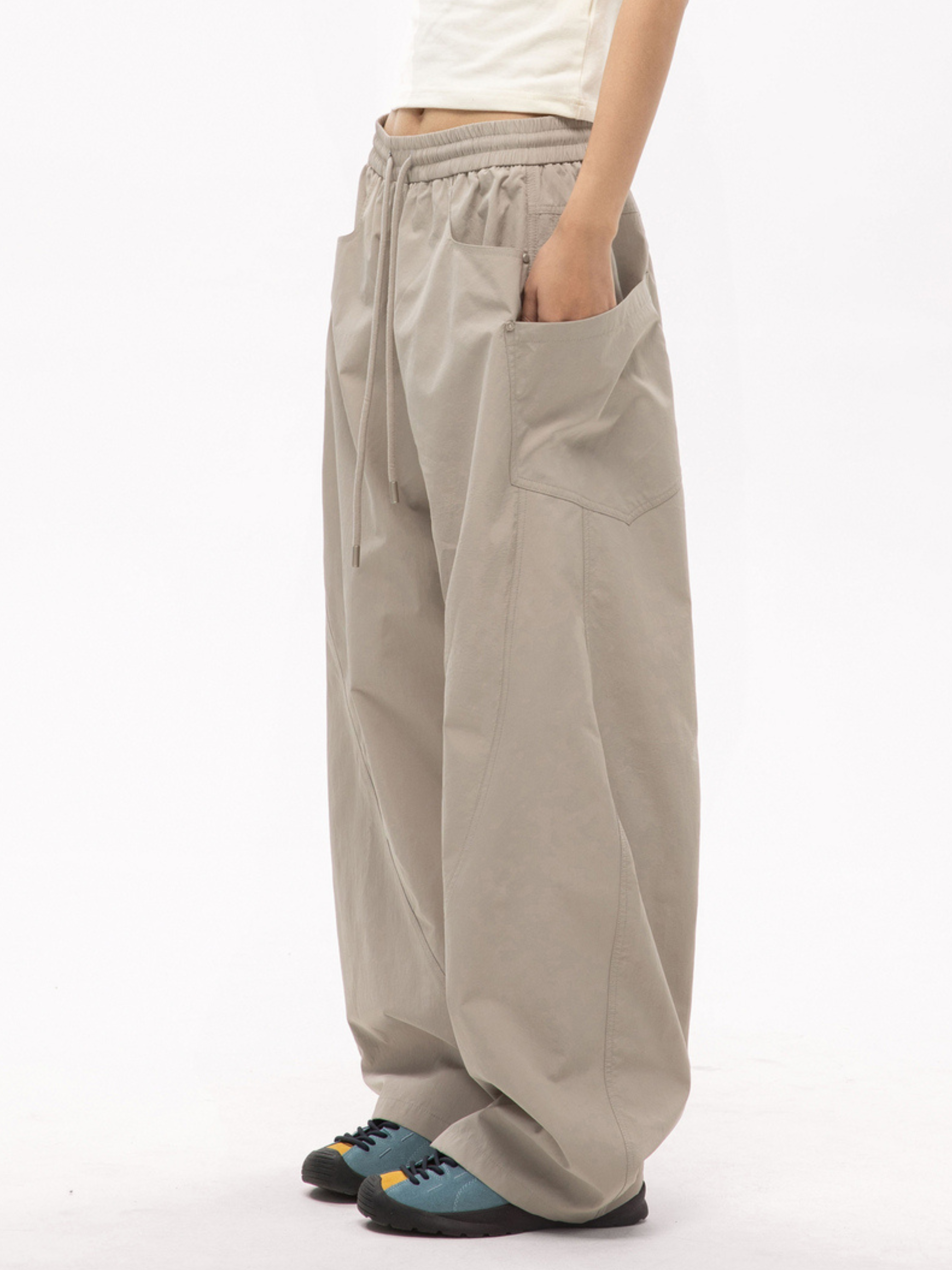 Rocky - Women's Multi-Pocket Contrast-Stitch Loose Straight Scimitar Pants