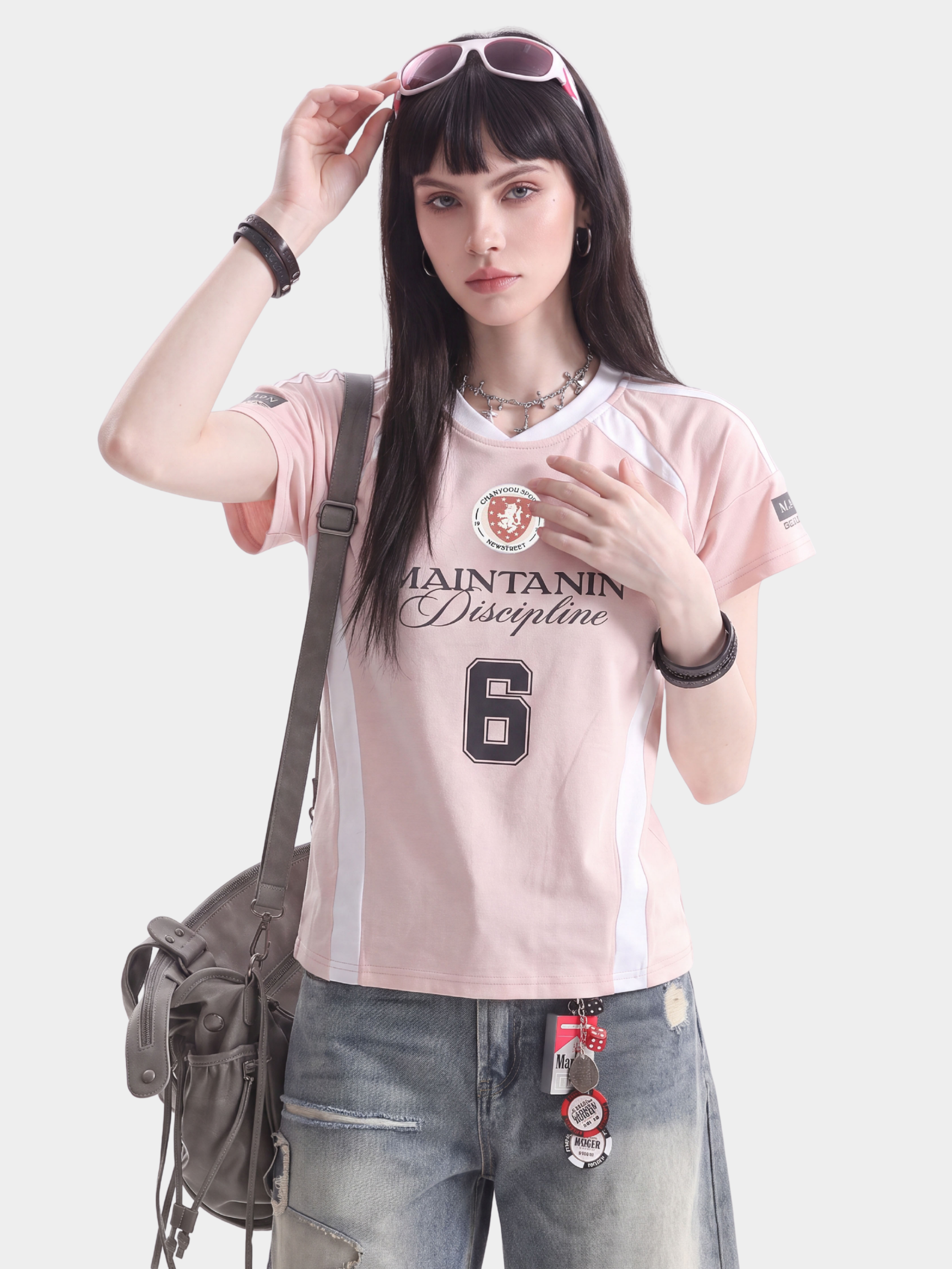 AlleyGlow - Women's Color-Block Letter Print Slim Fit T-Shirt