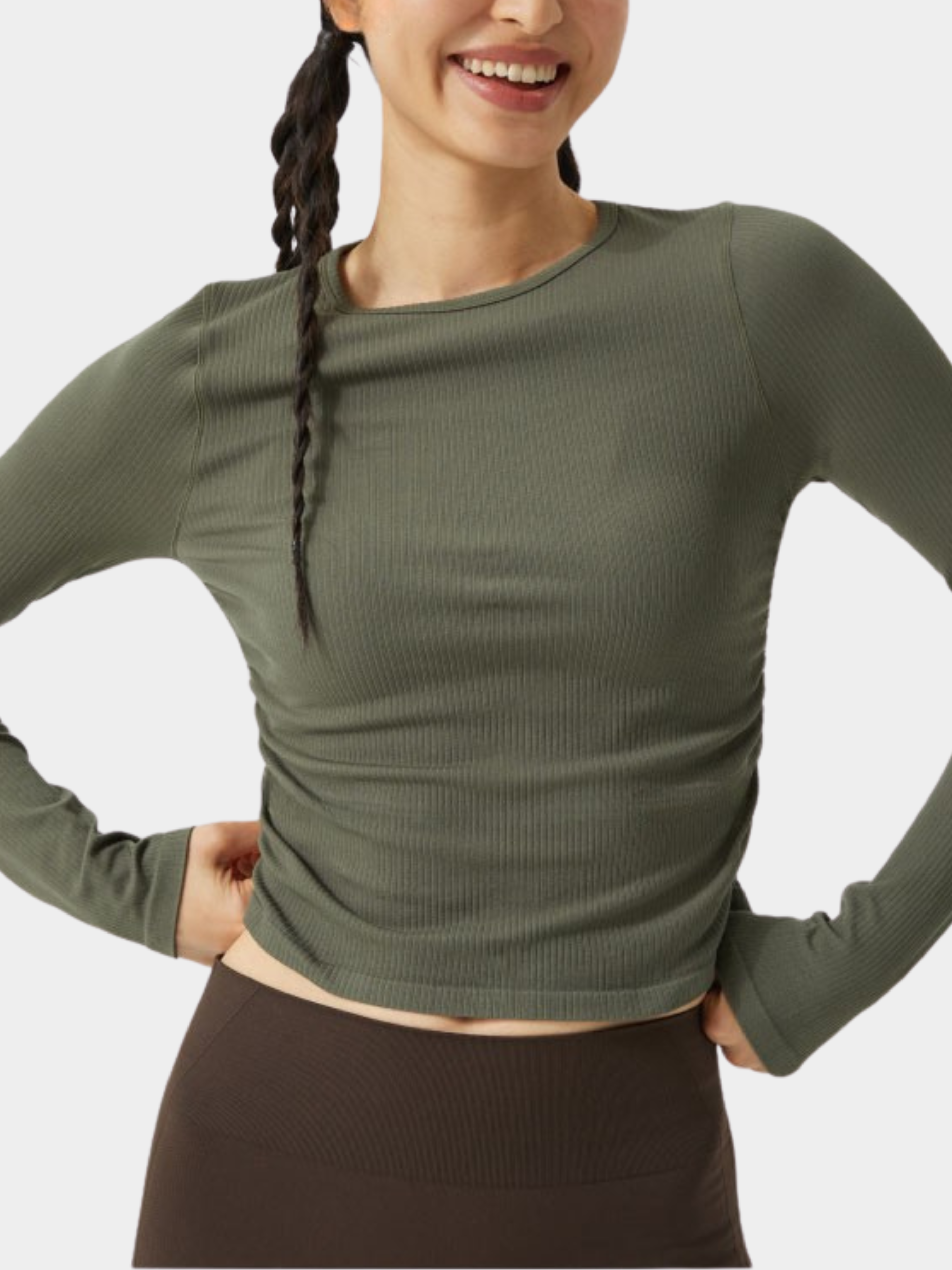 Cavegap - Women's Ruched Ribbed Slim-Fit Sports Tee
