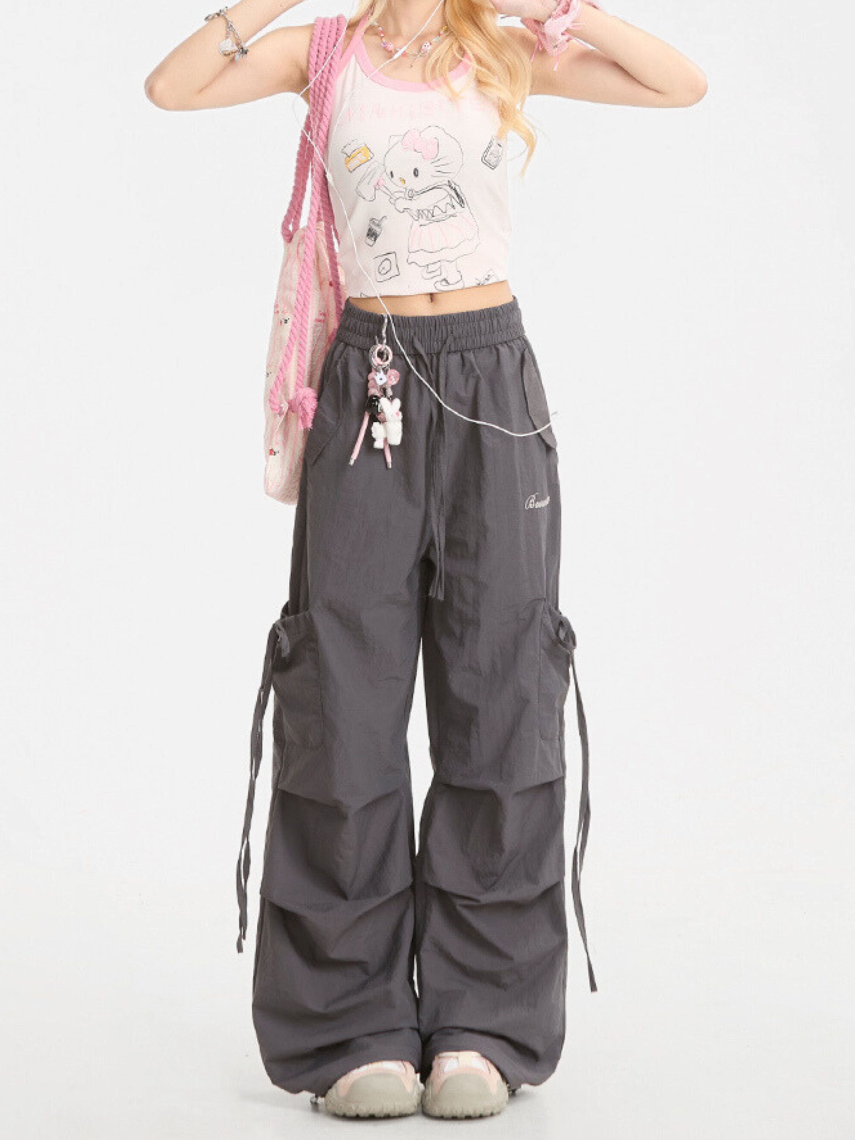 Aquarun - Women's Bow-Tie Strap Pleated Cargo Pants