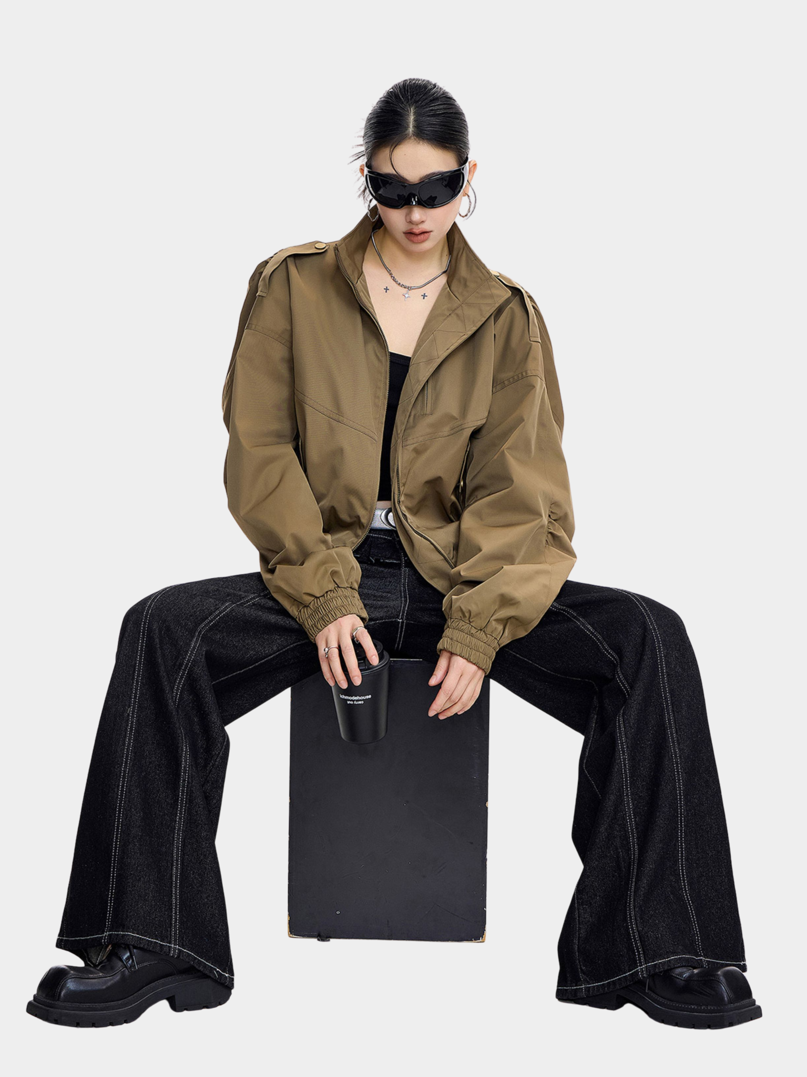 StoneCrate - Women's Stand Collar Short Utility Jacket