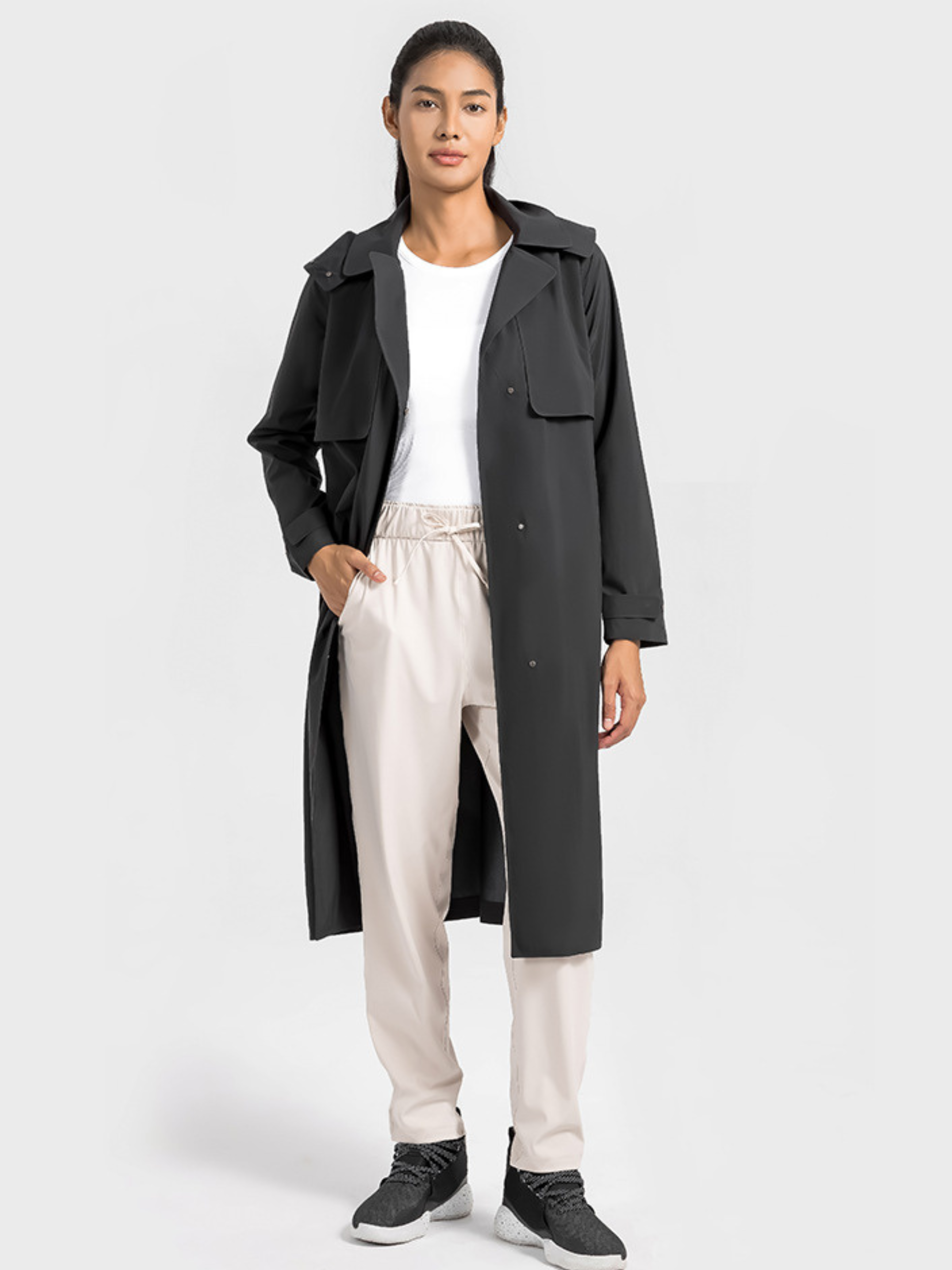 MesaNest - Women's Waterproof Windproof Long Trench Shell Jacket with Detachable Hood GONGGAR SPORTS