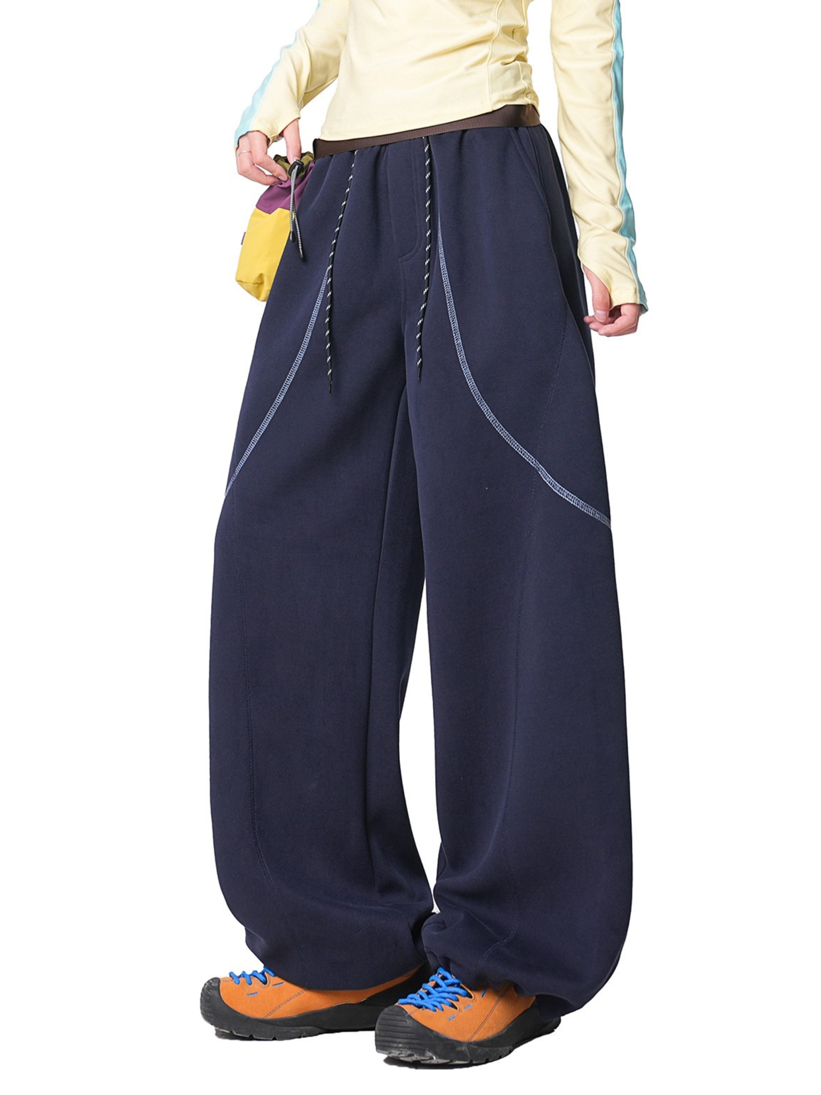 FrostField - Unisex Color-Stitch Contrast Relaxed Straight Sweatpants