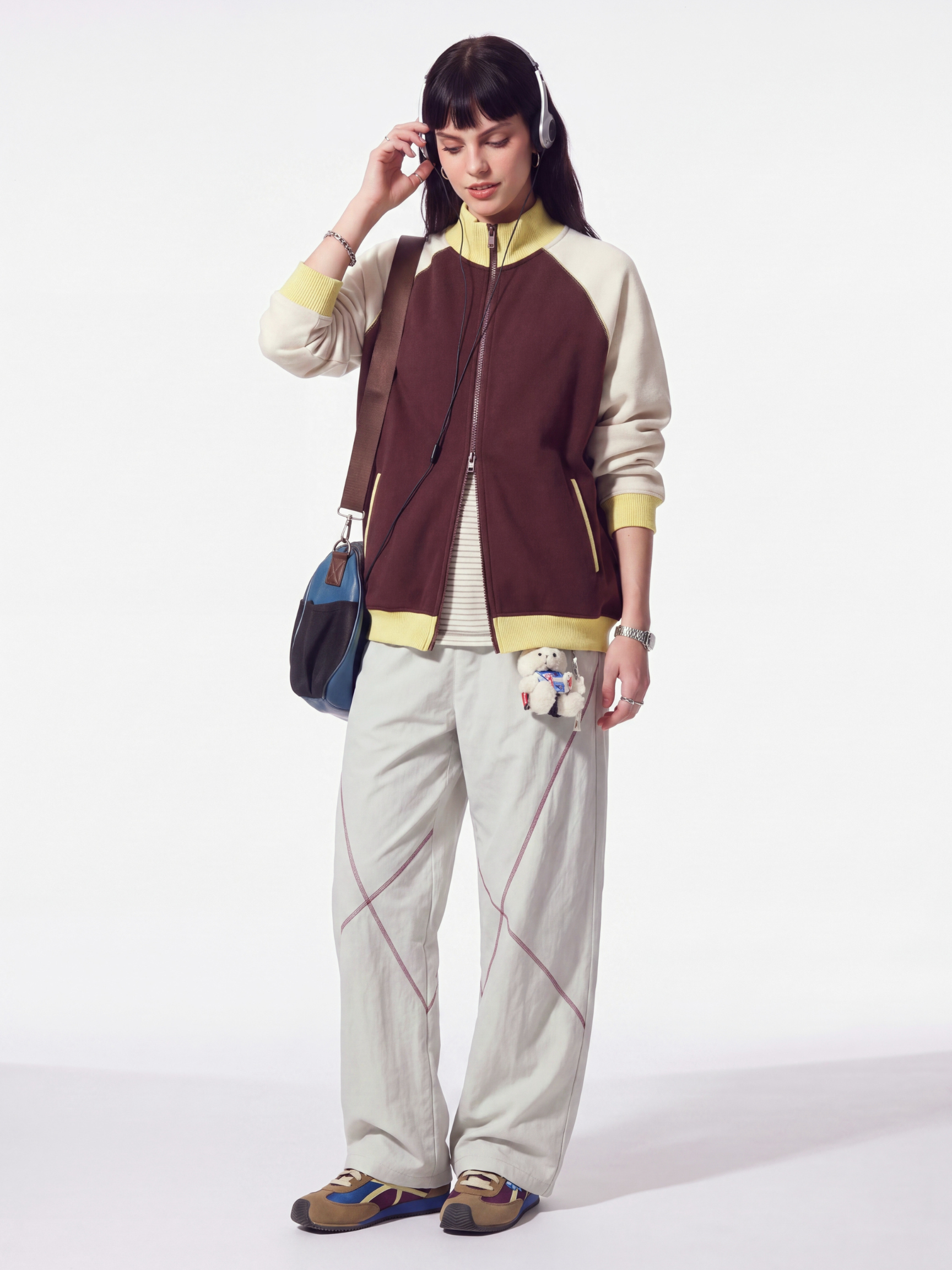EdgeDrift - Unisex Color-Block Raglan Stand Collar Zip Jacket