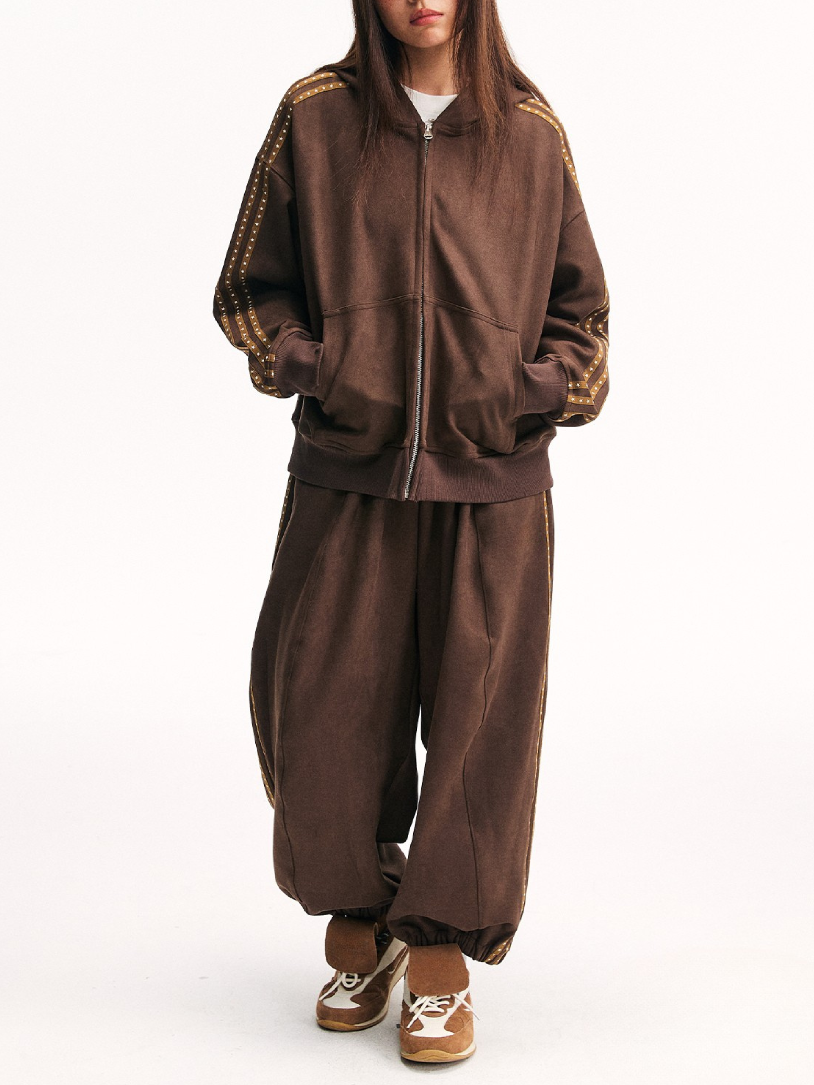 Skyflame - Unisex Faux Suede Star Webbing Jogger Pants