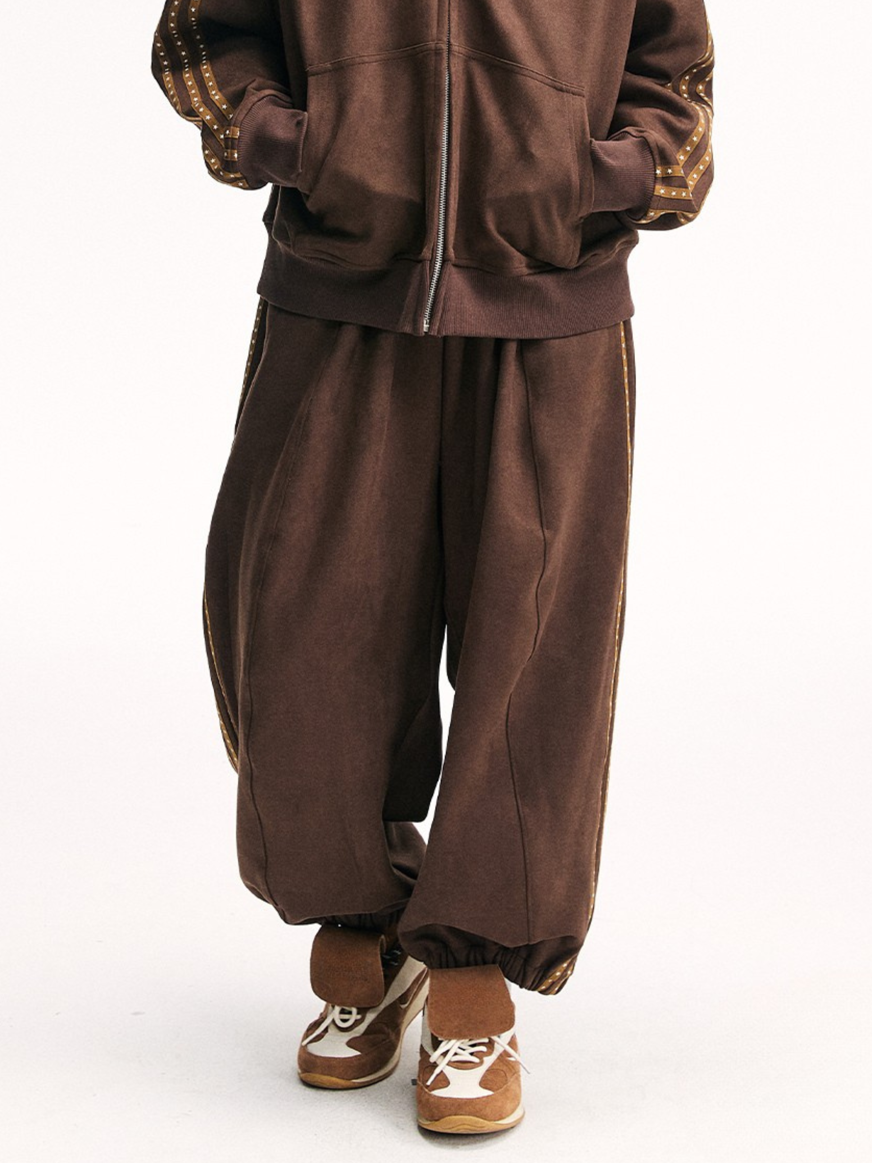 Skyflame - Unisex Faux Suede Star Webbing Jogger Pants