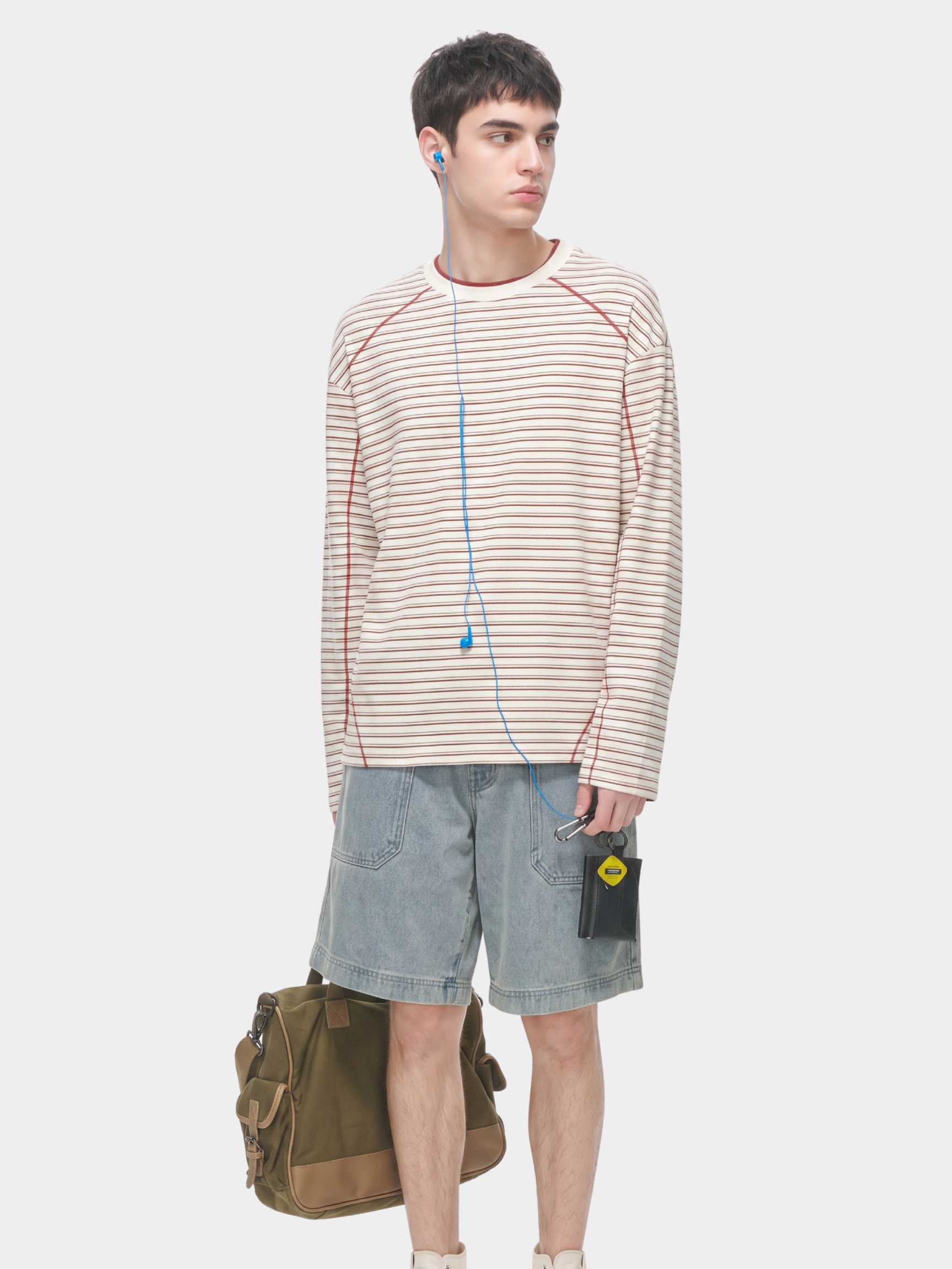 DualDrift - Color-Block Striped Crew Neck T-Shirt