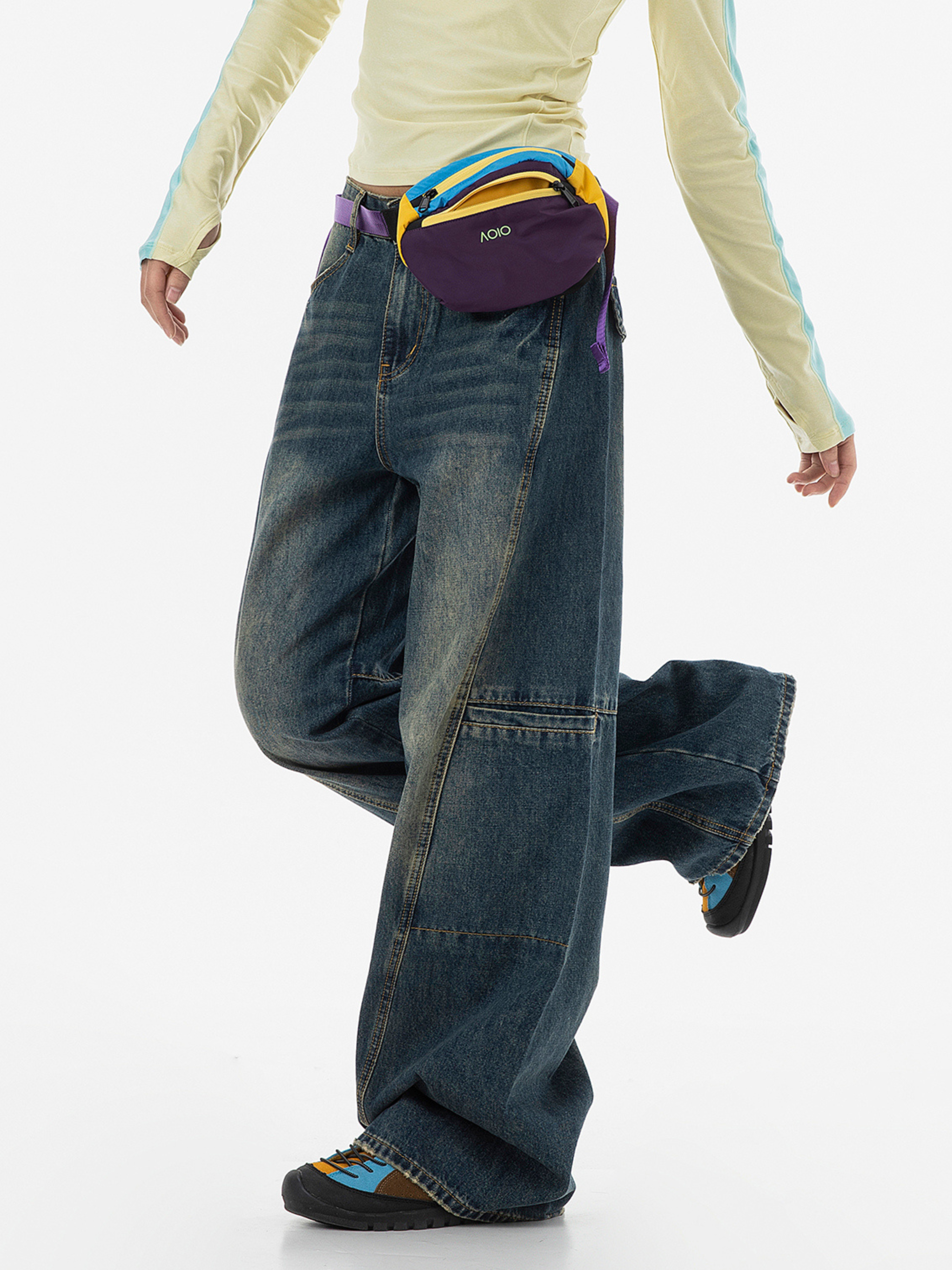 Highreach - Women's Oversized Pocket Straight-Leg Deconstructed Jeans