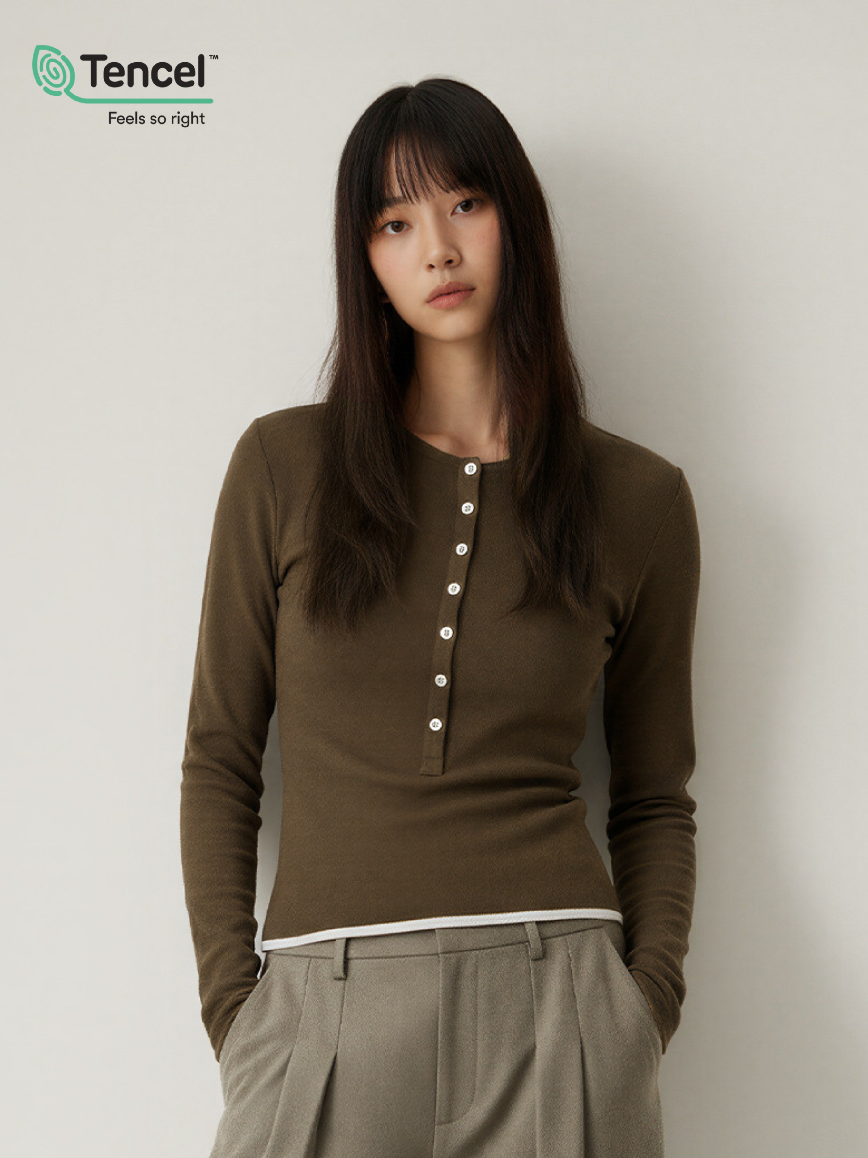 Echo - Women's TENCEL™ Henley Neck Slim-Fit Long Sleeve Tee