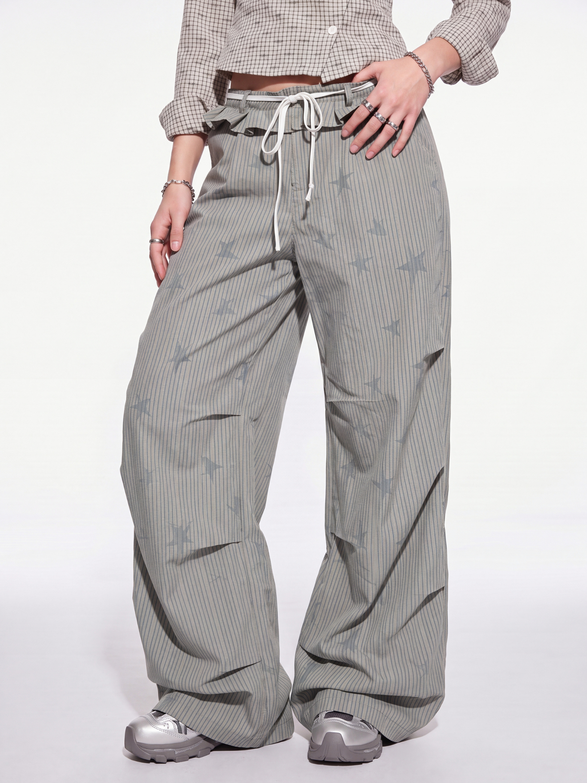 LineStar - Women's Striped Star Print Quick-Dry Parachute Pants