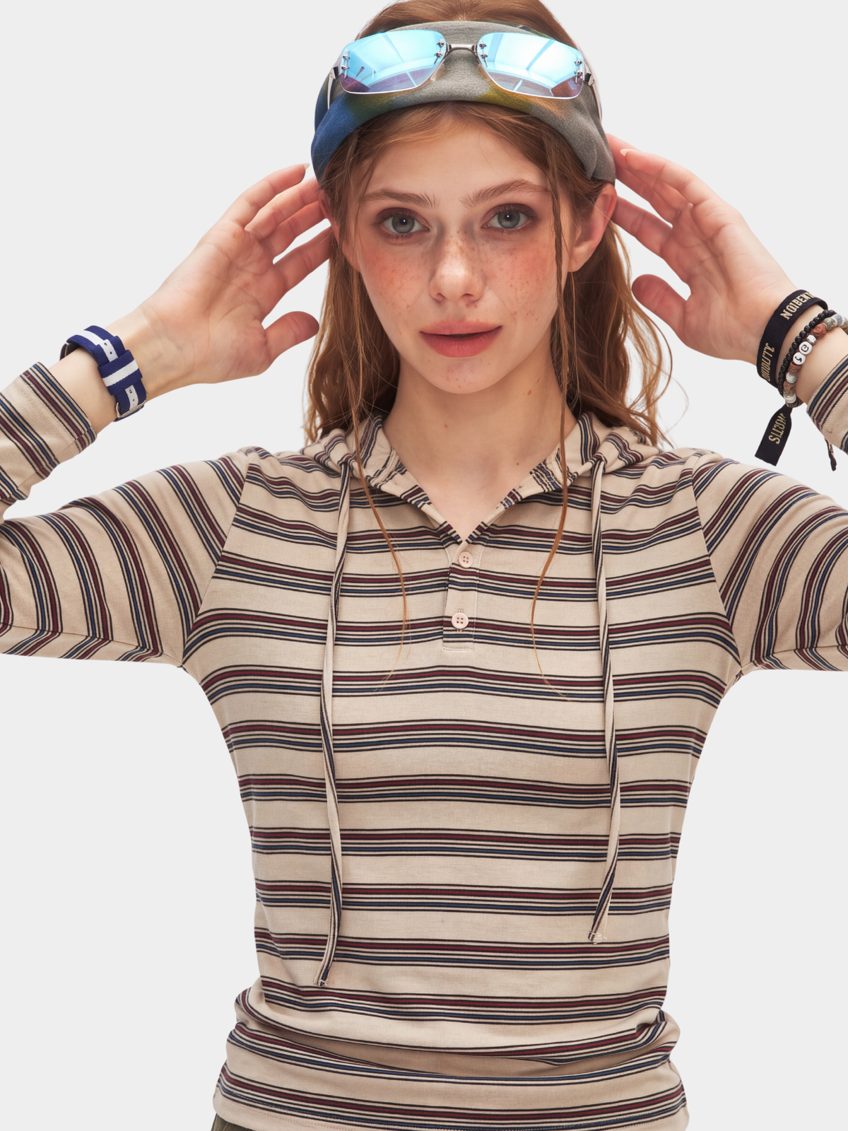 HueDrift - Women's Striped Slim Fit Hooded Base Layer Top