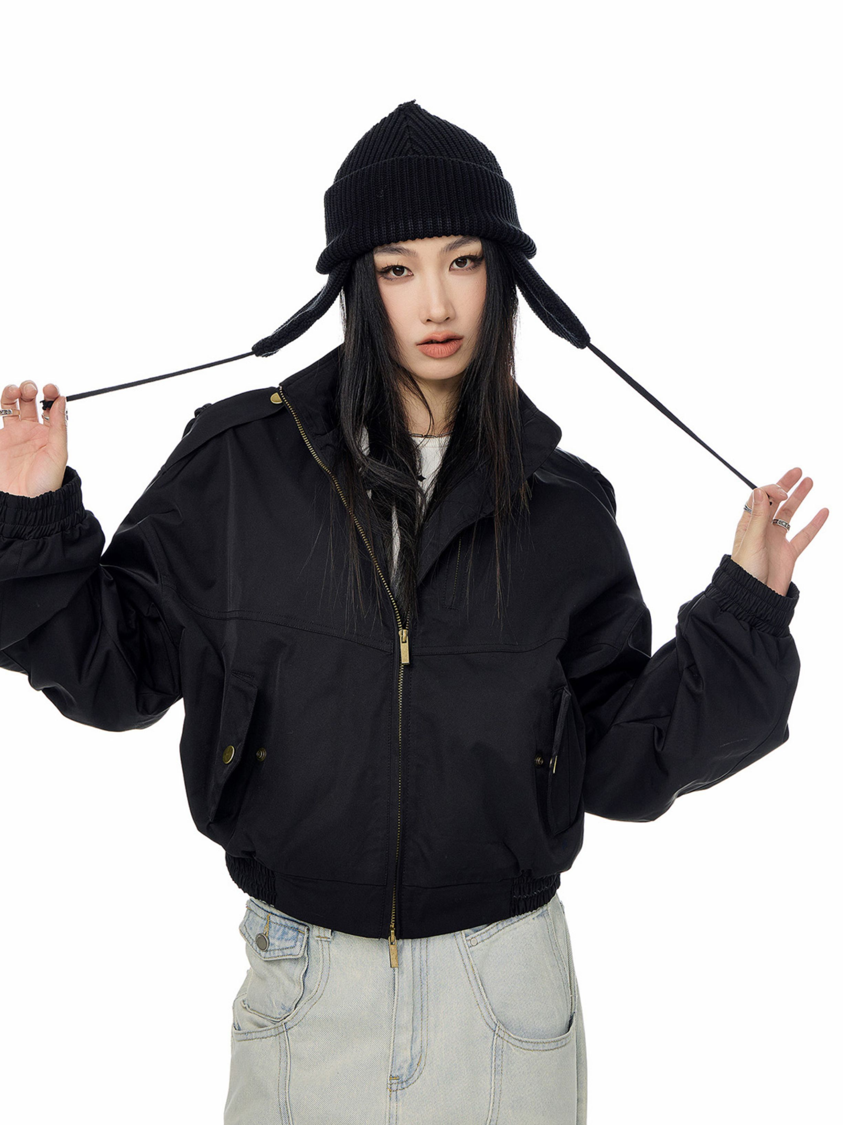 StoneCrate - Women's Stand Collar Short Utility Jacket