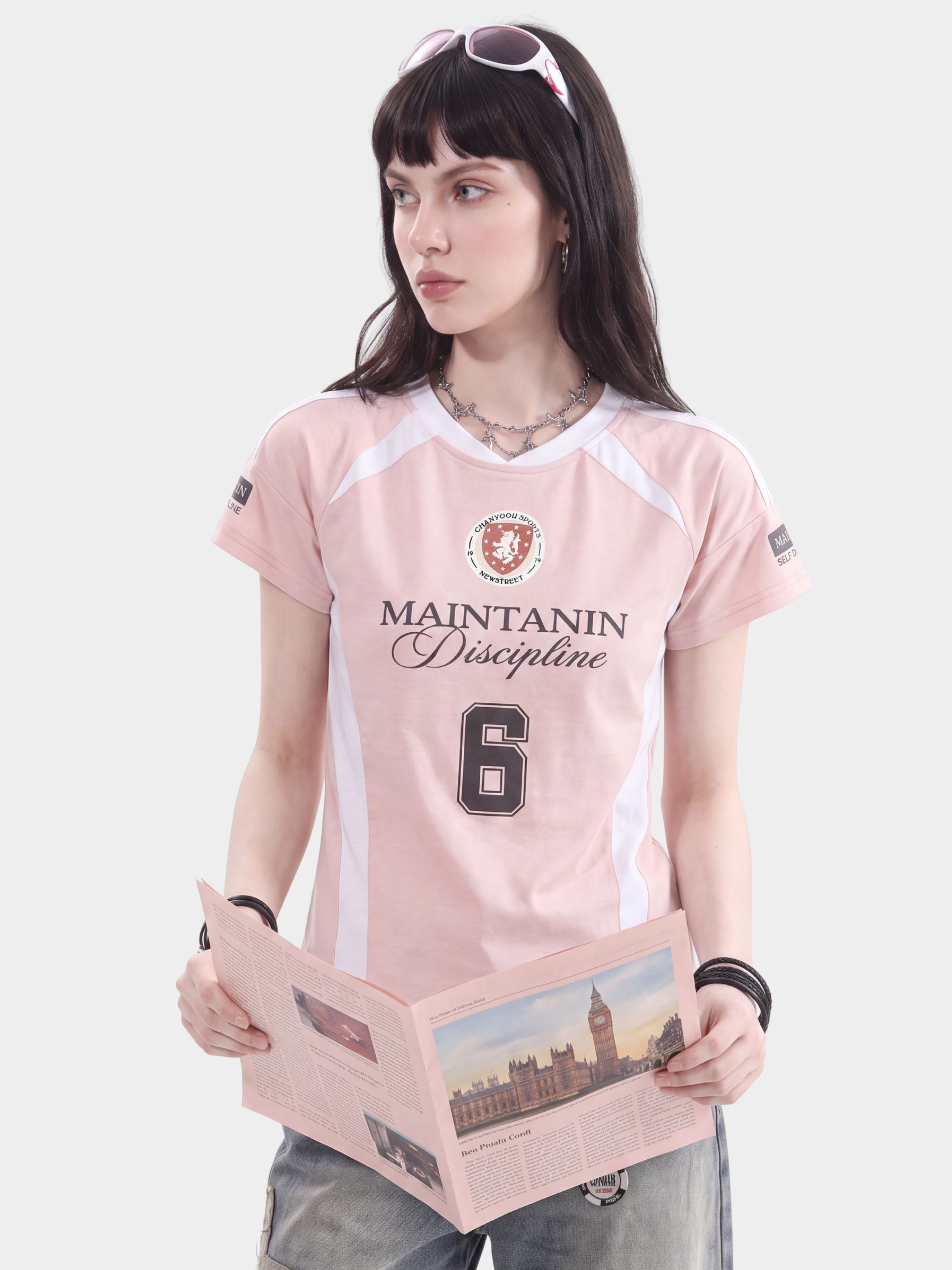AlleyGlow - Women's Color-Block Letter Print Slim Fit T-Shirt