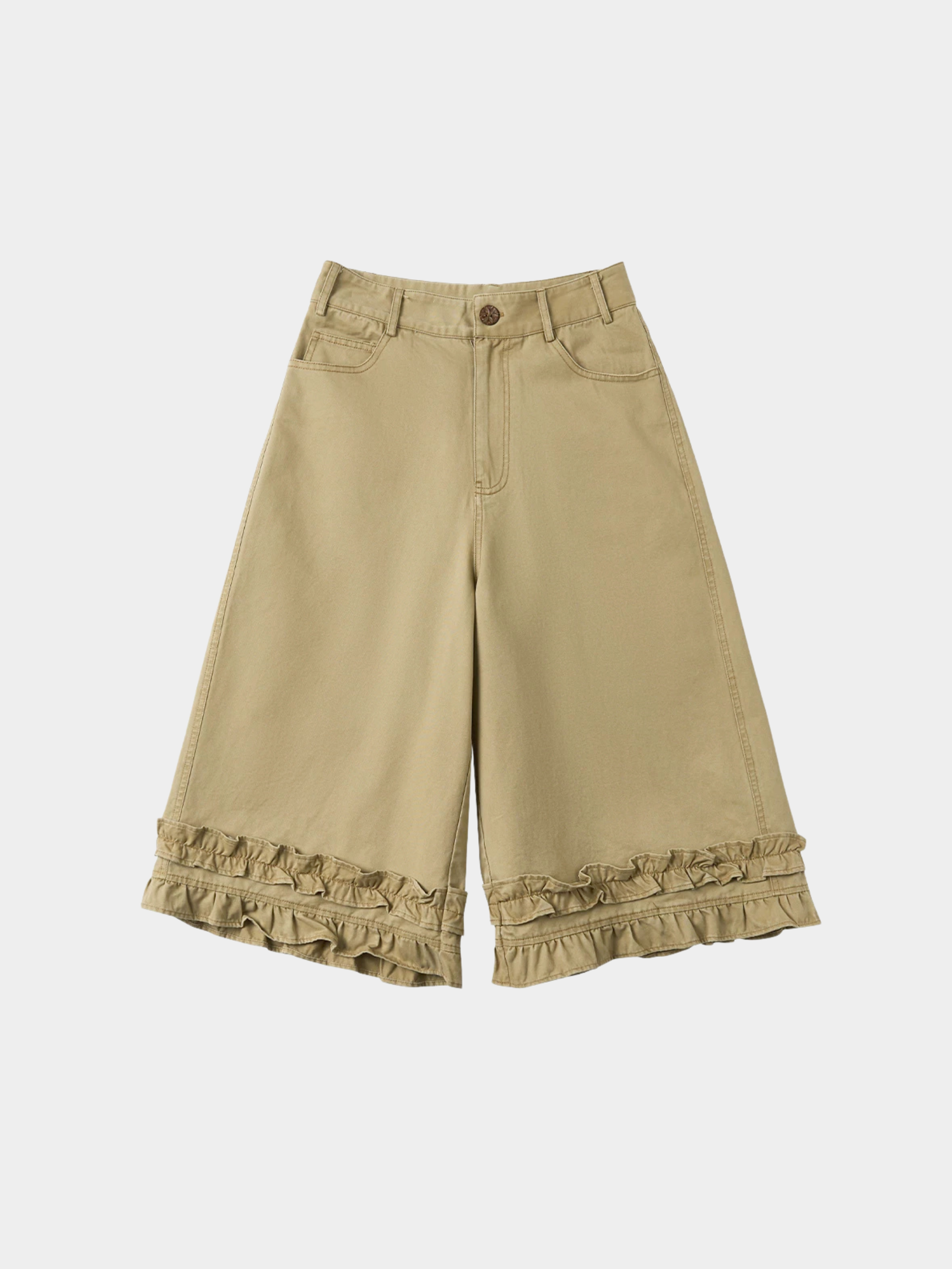 SilkStride - Women's Cotton Ruffle Hem Wide-Leg Cropped Pants