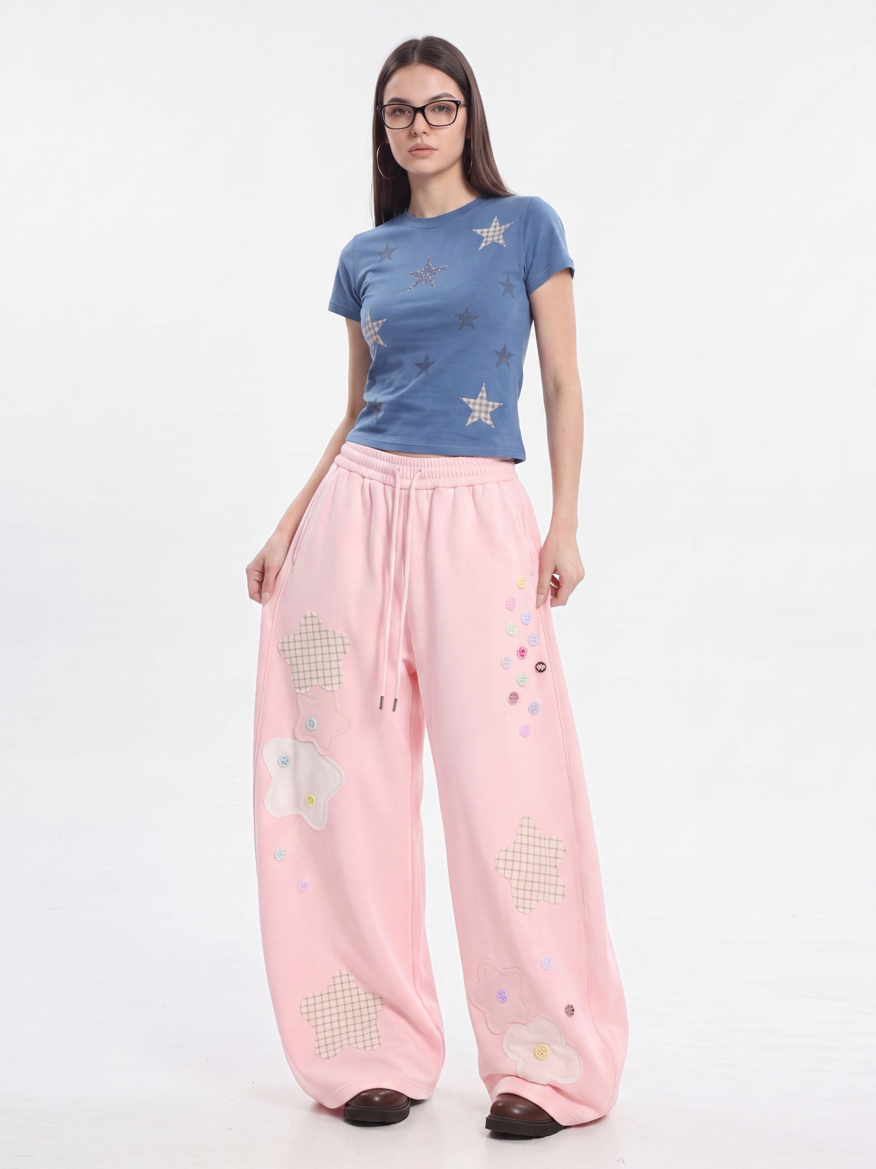 Radiance - Women's Star Patch Embroidered Relaxed Pants