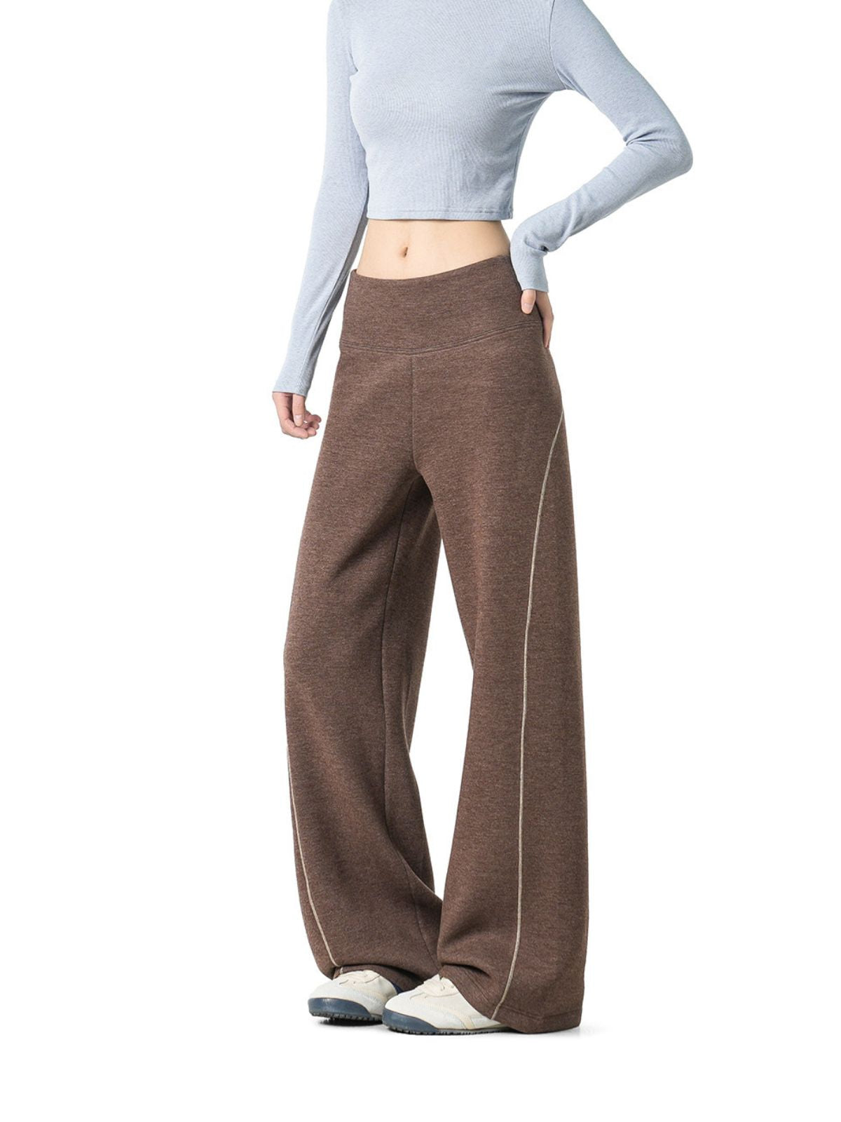 Basinpath - Women's Contrast-Stitch High-Waisted Slight-Flare Pants
