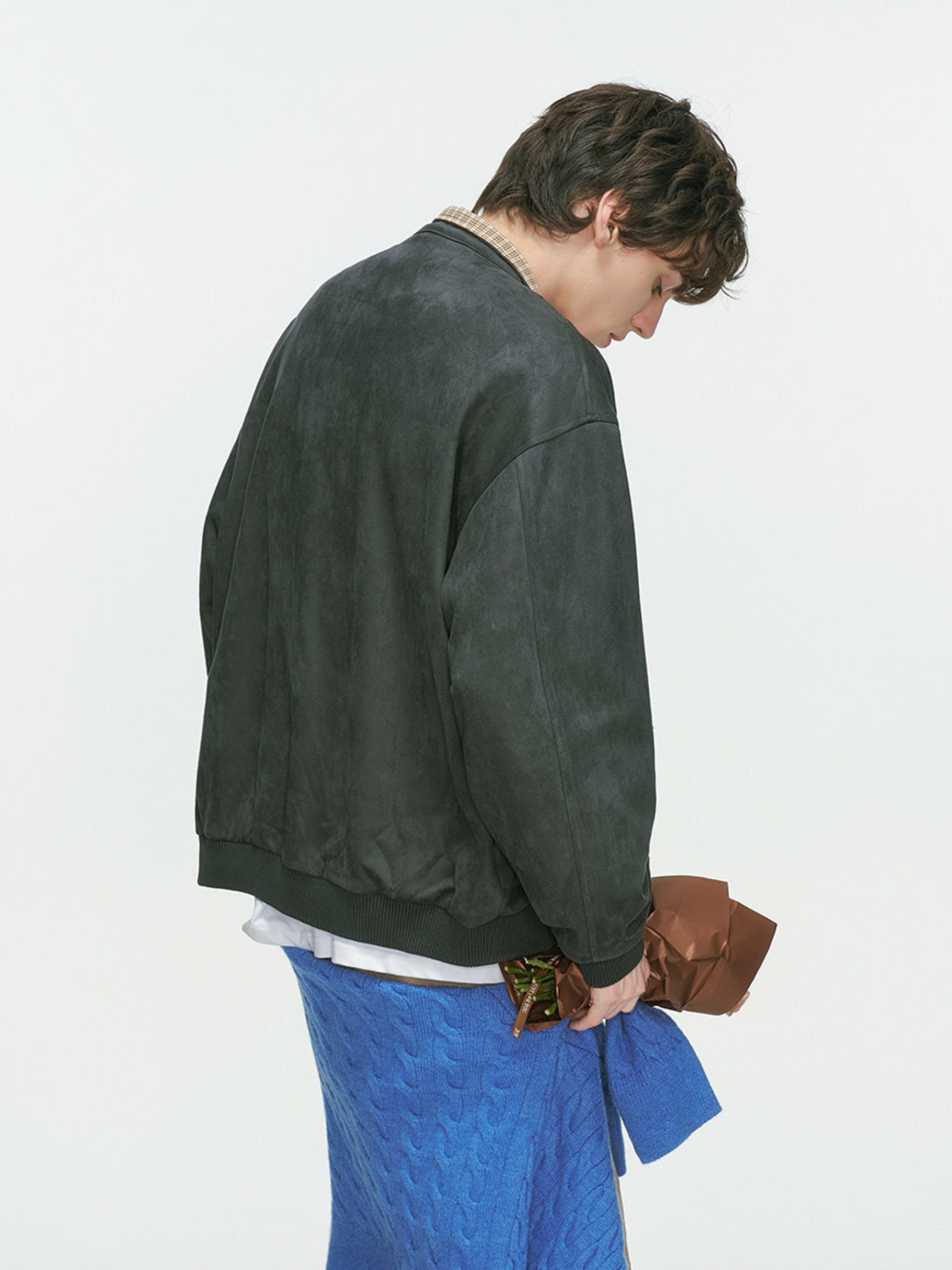 Cougarsong - Men's Check Panel Faux Suede Jacket