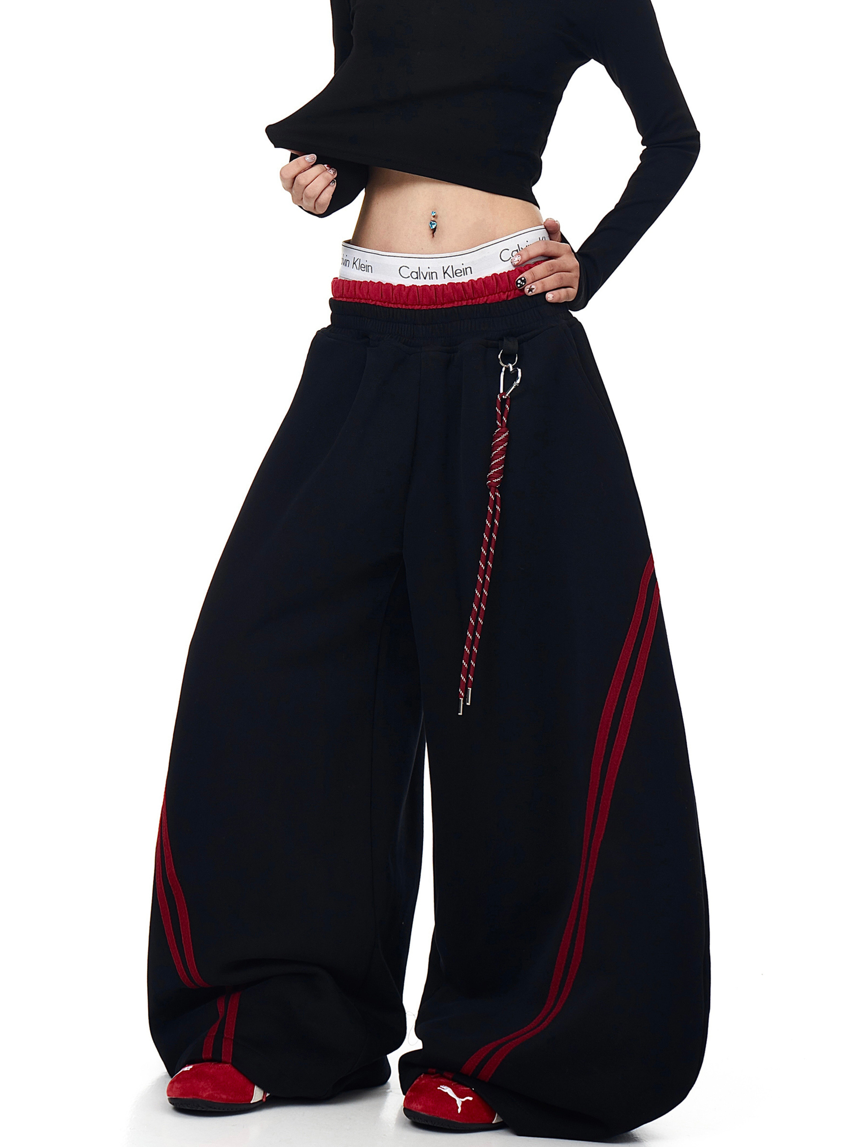 Iceveil -Women's Double-Waist Blade-Cut Wide-Leg Sweatpants