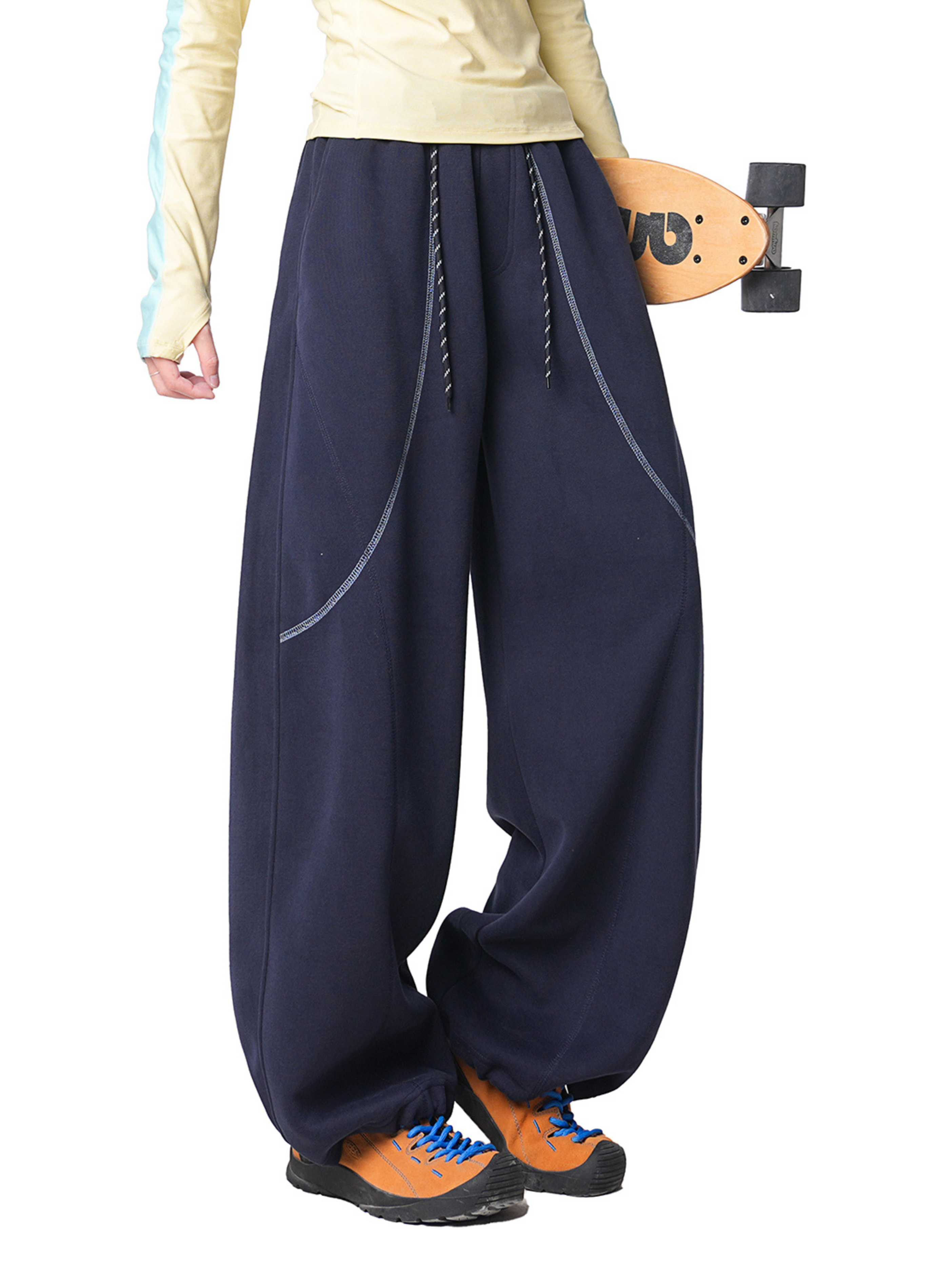 FrostField - Unisex Color-Stitch Contrast Relaxed Straight Sweatpants