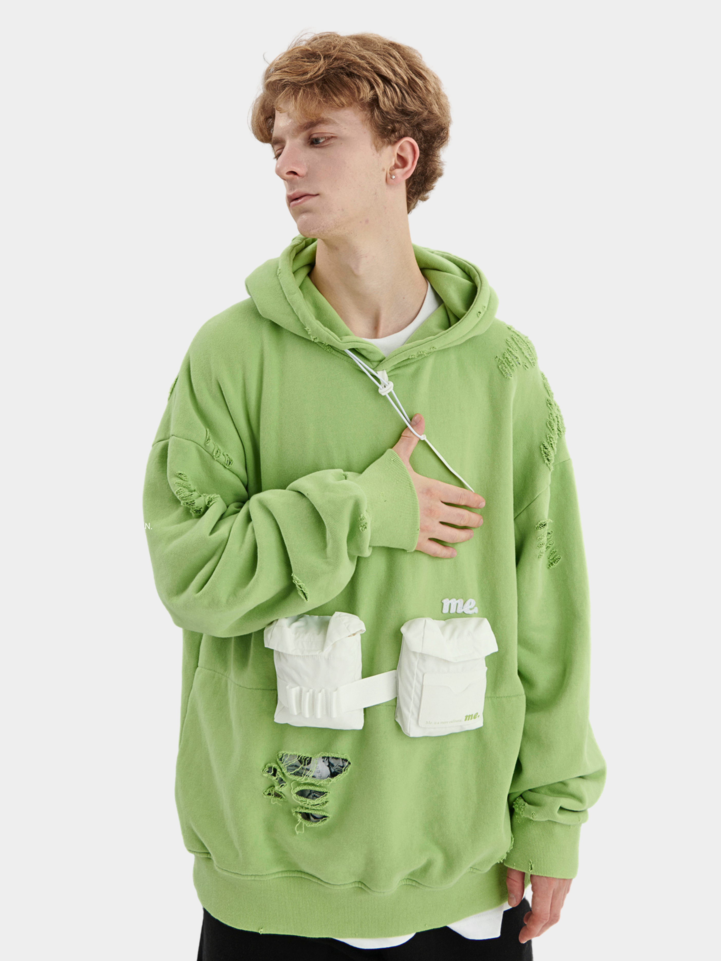 HeatLamp - Men's Washed Distressed Embroidered Pocket Hoodie