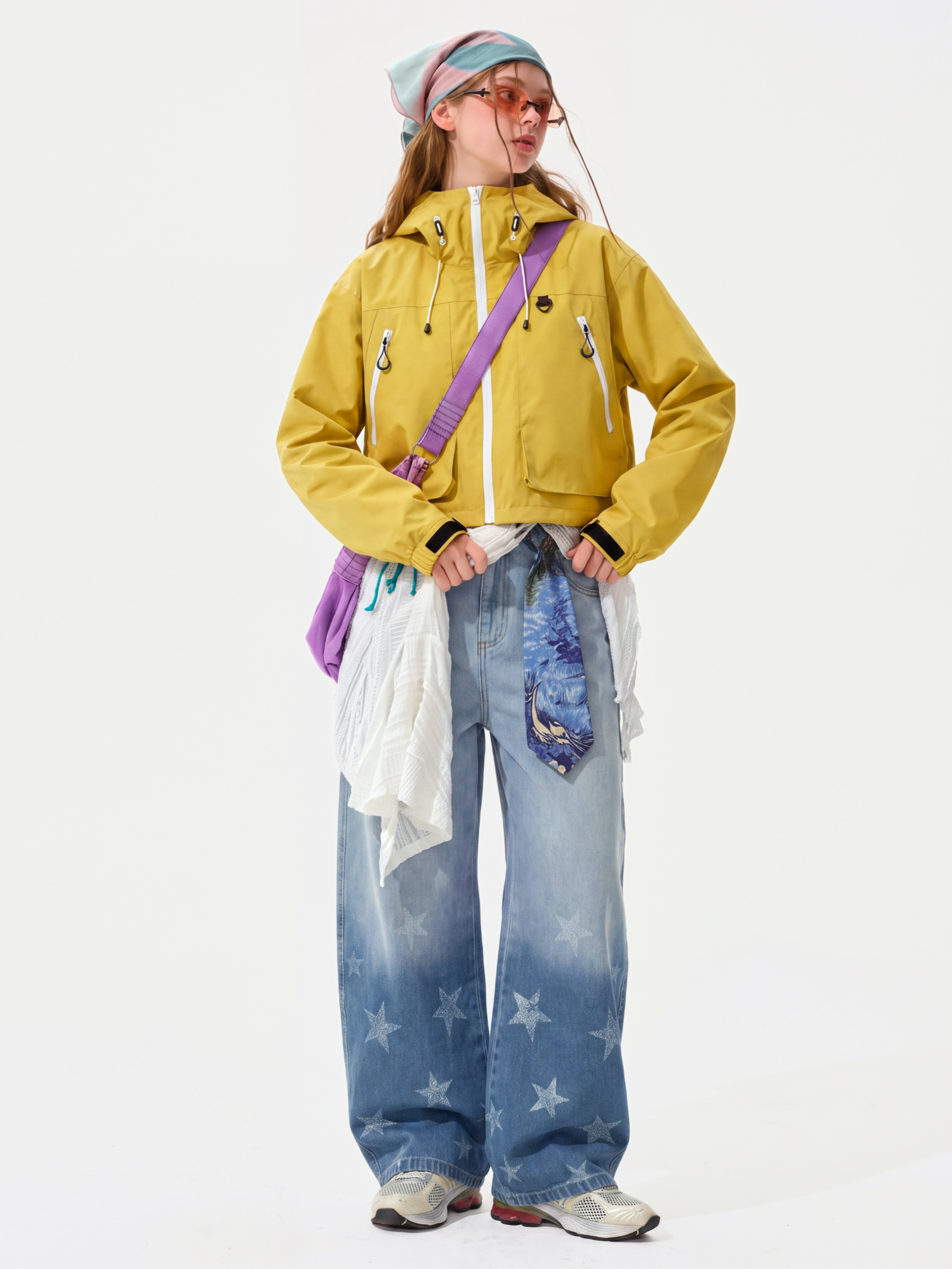 Fieldtrace - Unisex Washed Gradient Star-Print Baggy Jeans