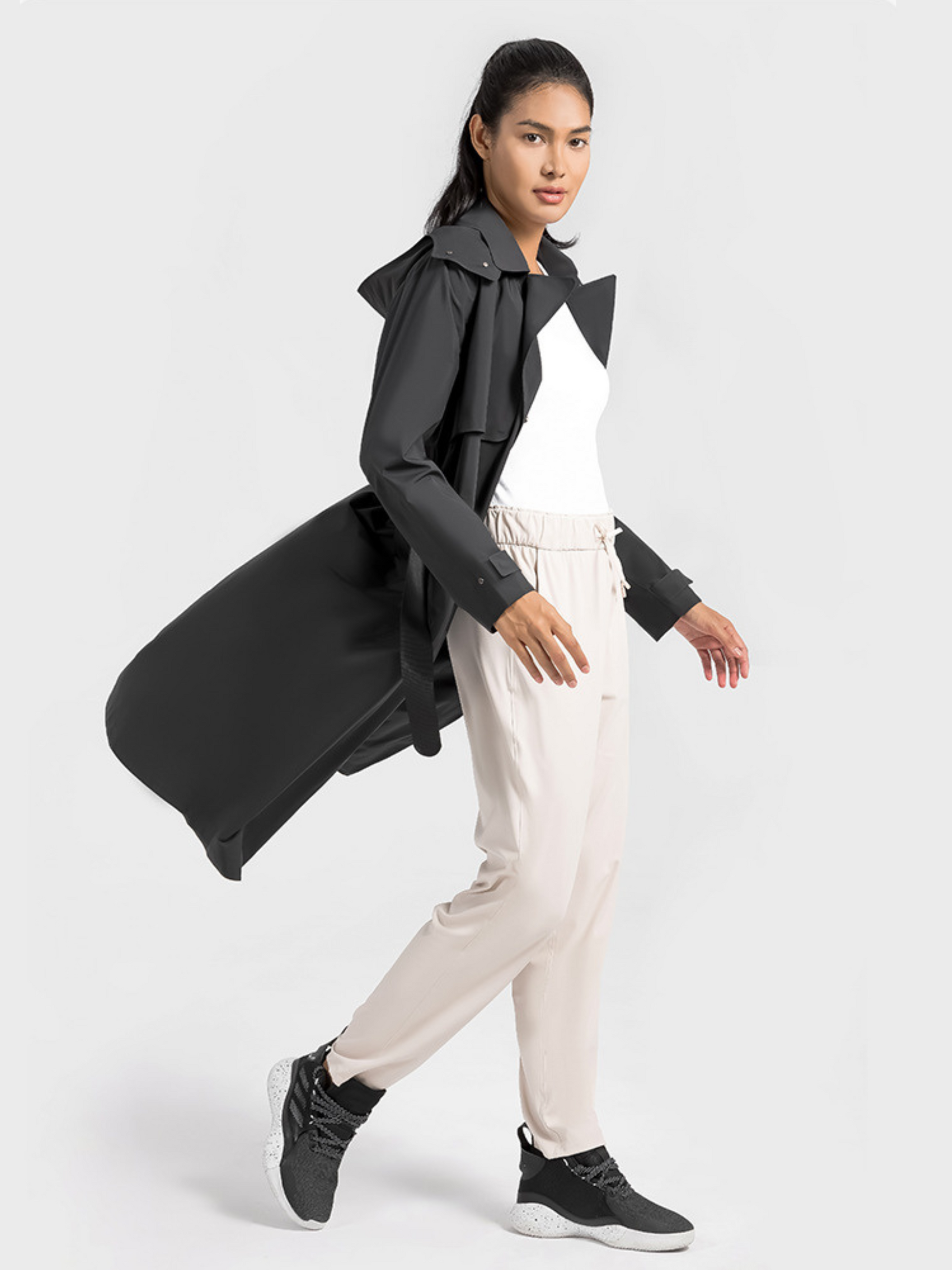 MesaNest - Women's Waterproof Windproof Long Trench Shell Jacket with Detachable Hood GONGGAR SPORTS