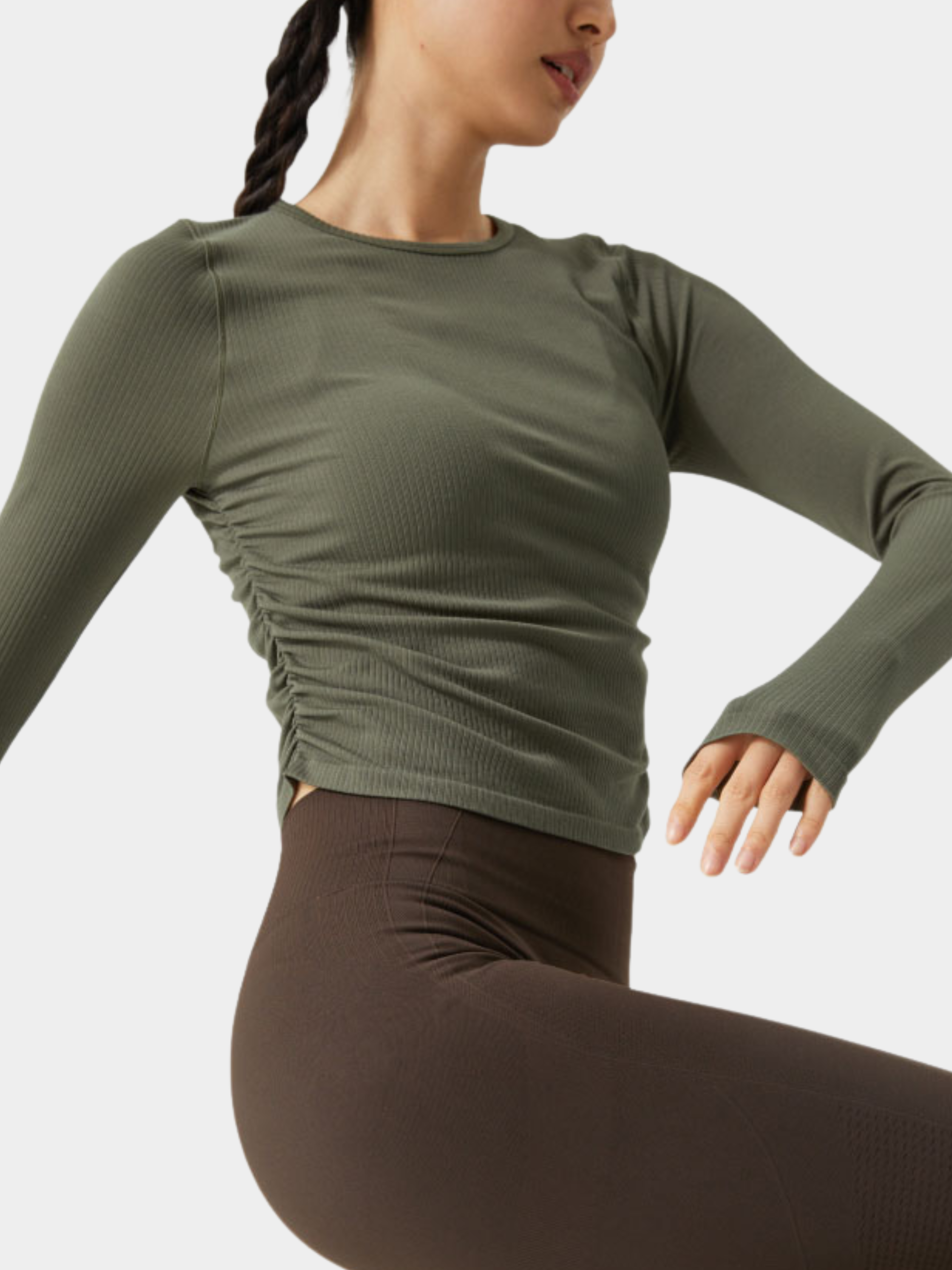 Cavegap - Women's Ruched Ribbed Slim-Fit Sports Tee