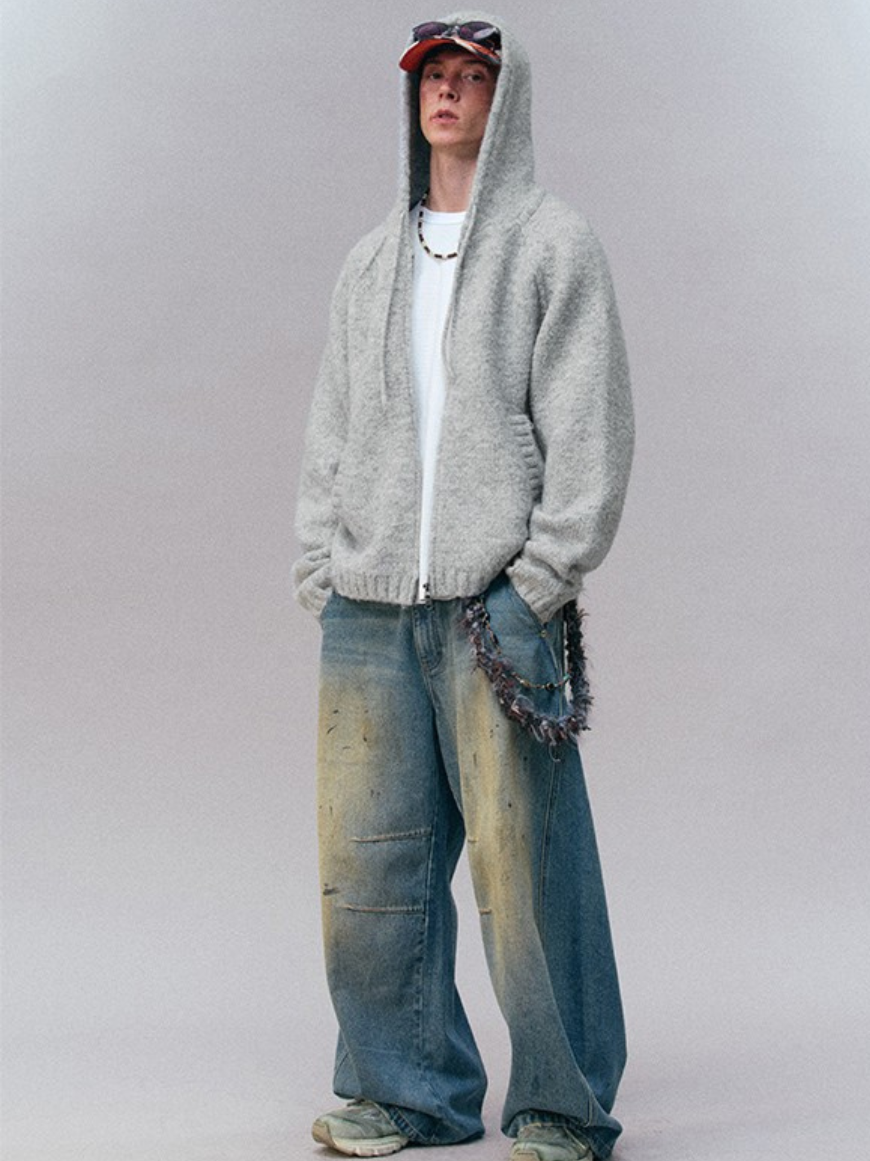 Ravensoul - Unisex Loose-Fit Zip-Up Hooded Knit Sweater