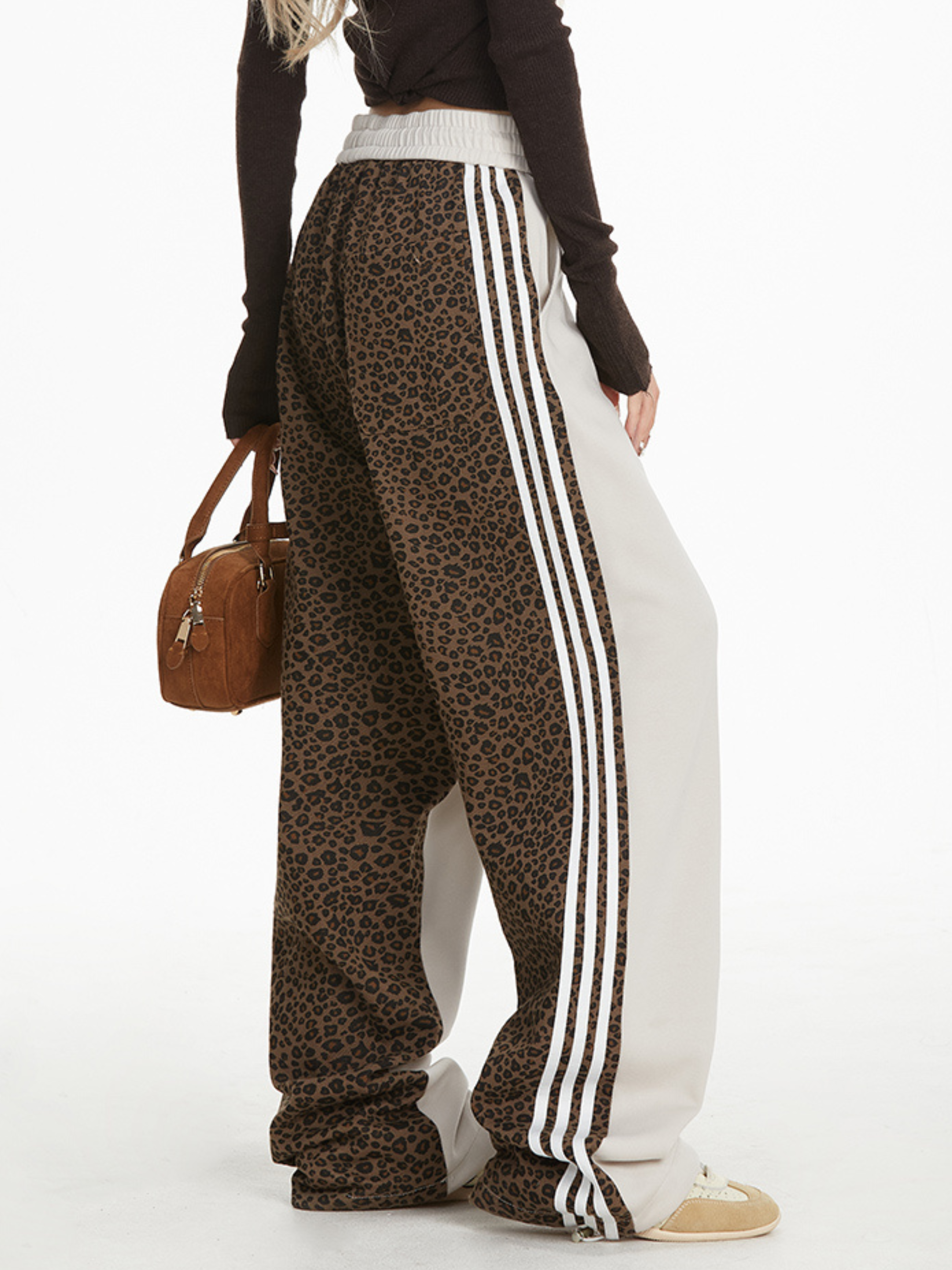 Frostlore - Women's Leopard-Panel Straight-Leg Casual Pants