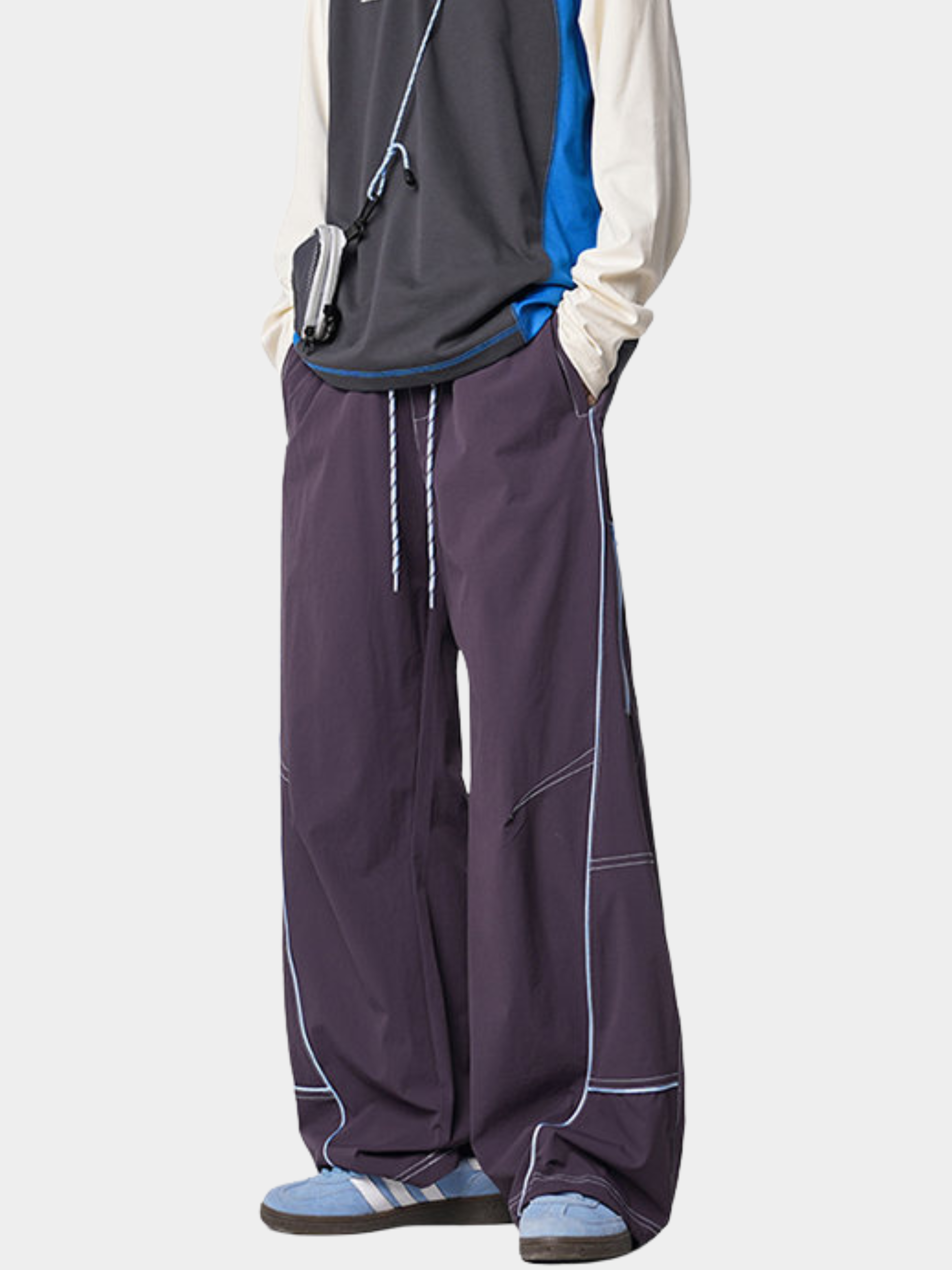 FoxView - Unisex Three-Proof Colorblock Striped Curved-Cut Pants