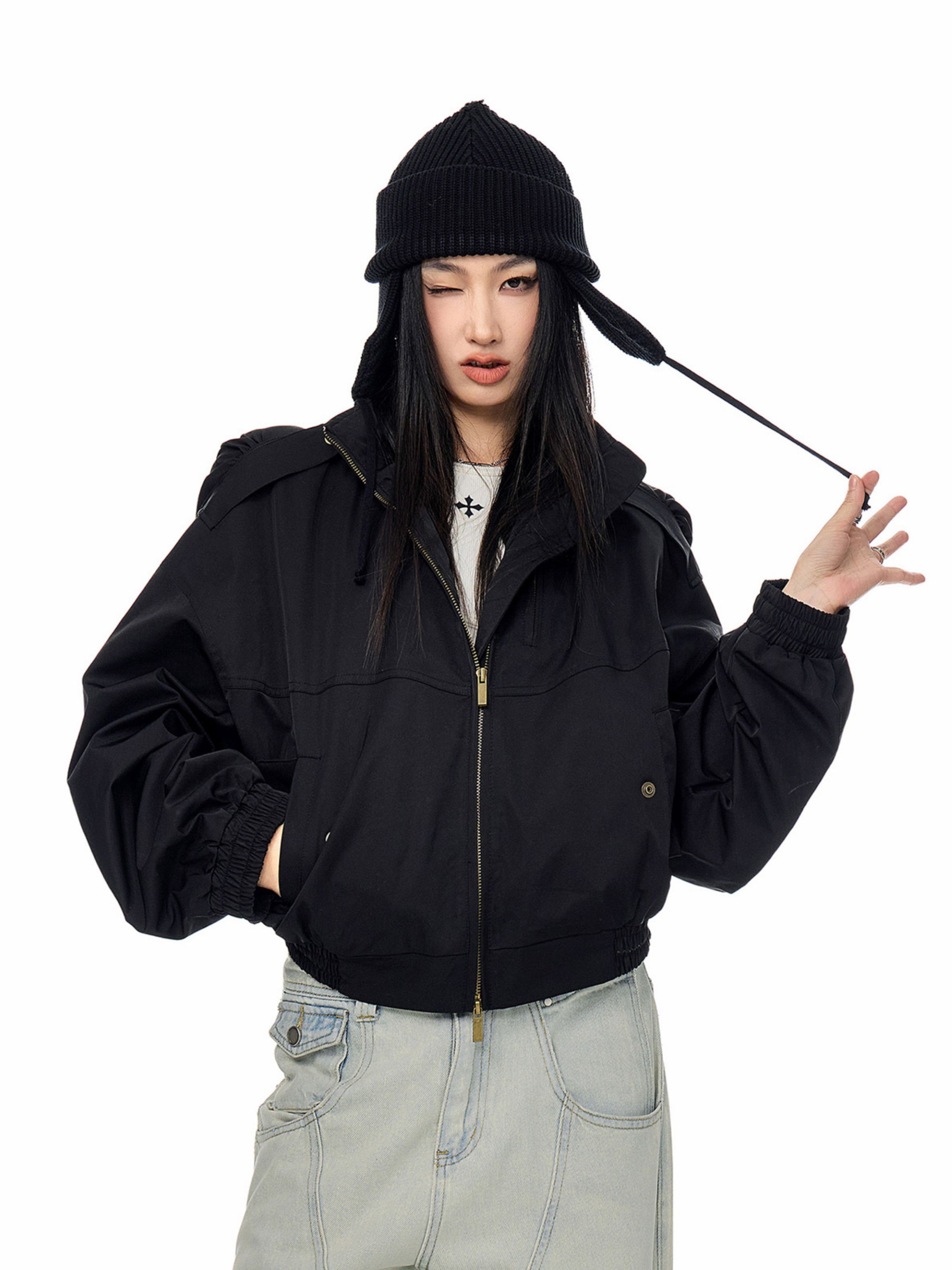 StoneCrate - Women's Stand Collar Short Utility Jacket