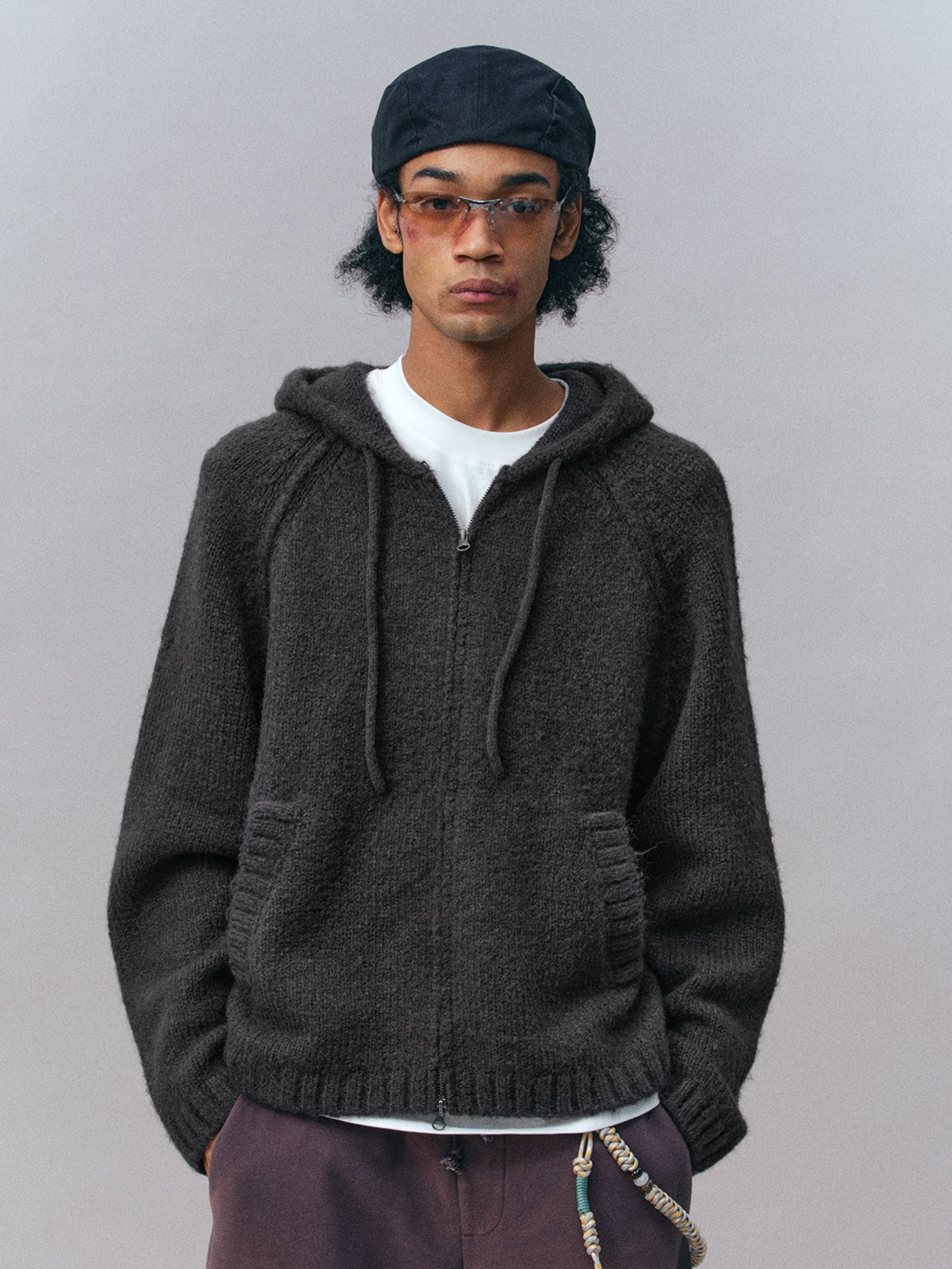 Ravensoul - Unisex Loose-Fit Zip-Up Hooded Knit Sweater