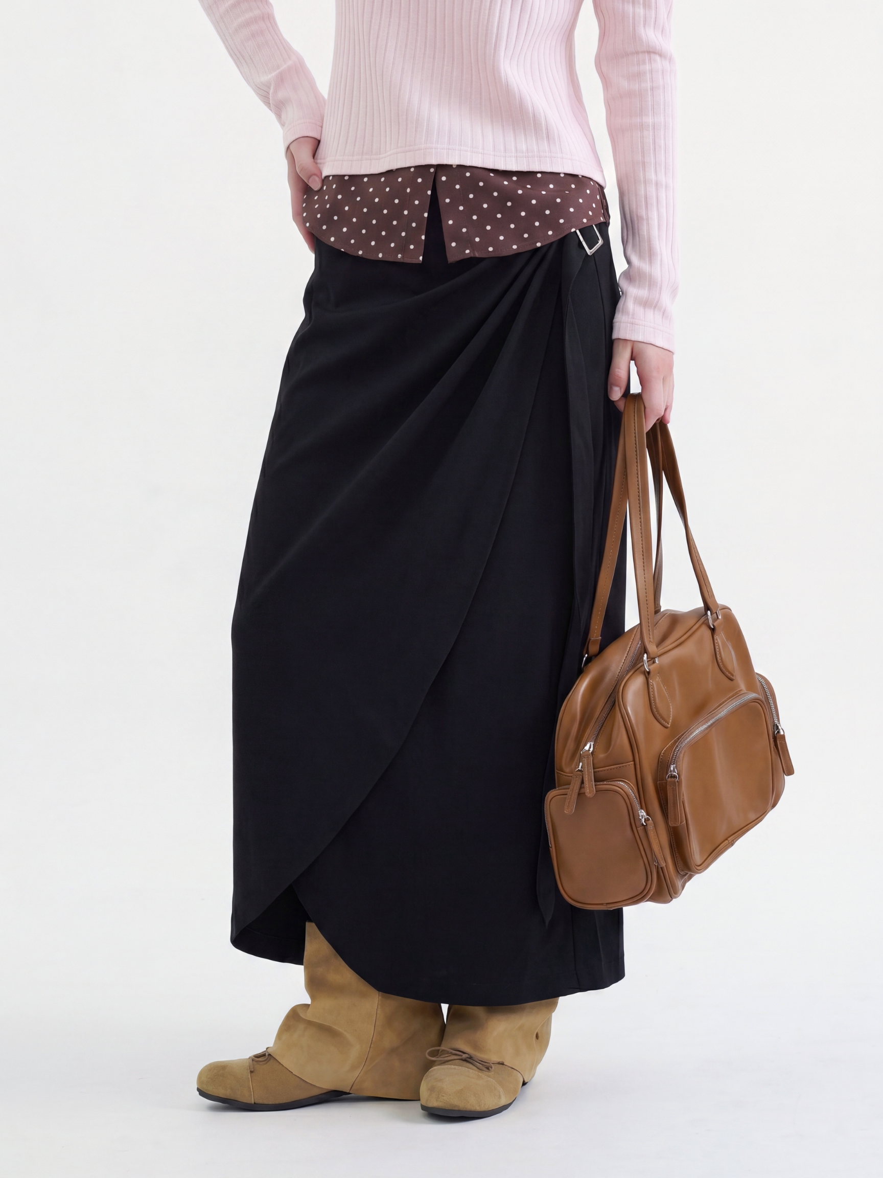 QuietFlow - Women's Adjustable Tie-Waist Linen-Look A-Line Maxi Skirt