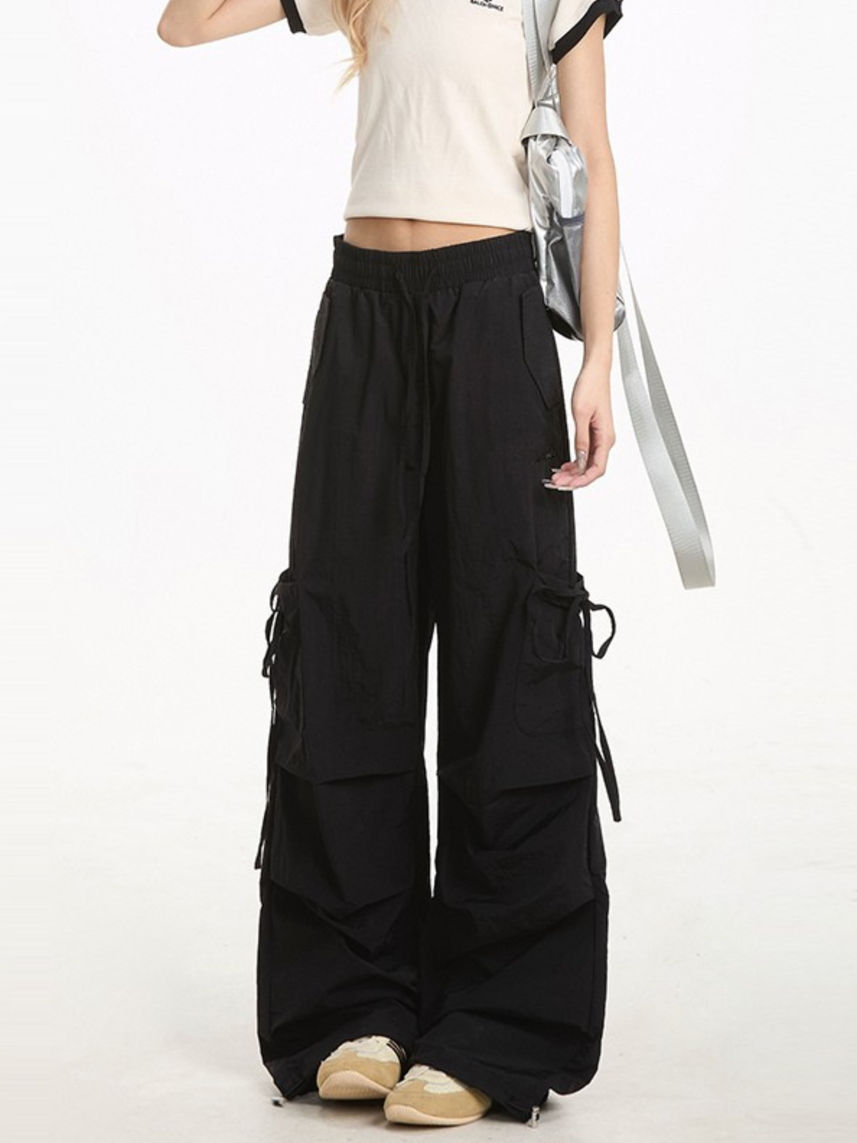Aquarun - Women's Bow-Tie Strap Pleated Cargo Pants