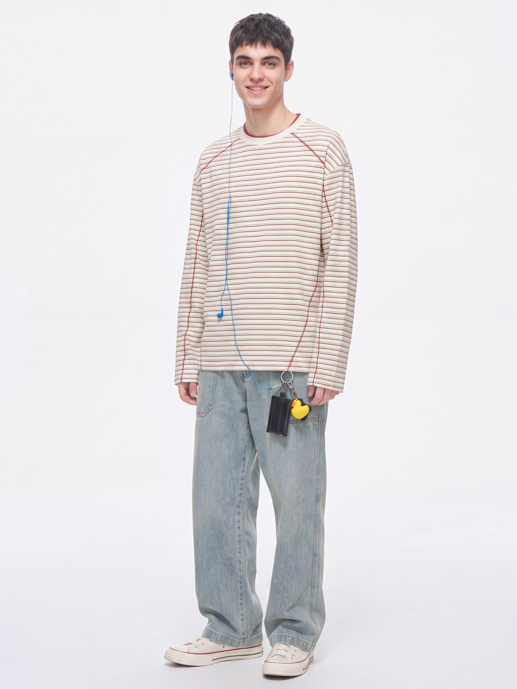 DualDrift - Color-Block Striped Crew Neck T-Shirt