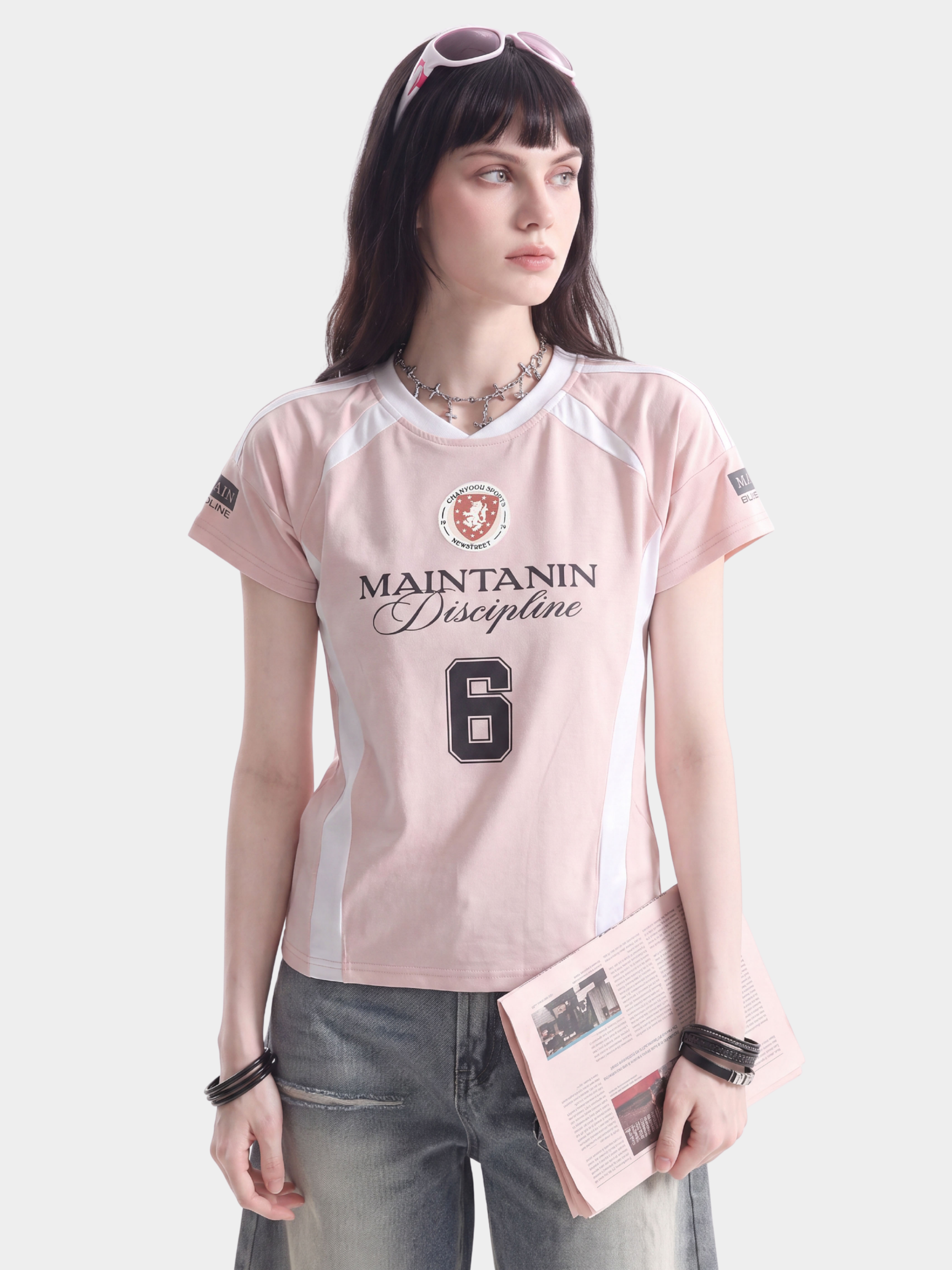 AlleyGlow - Women's Color-Block Letter Print Slim Fit T-Shirt